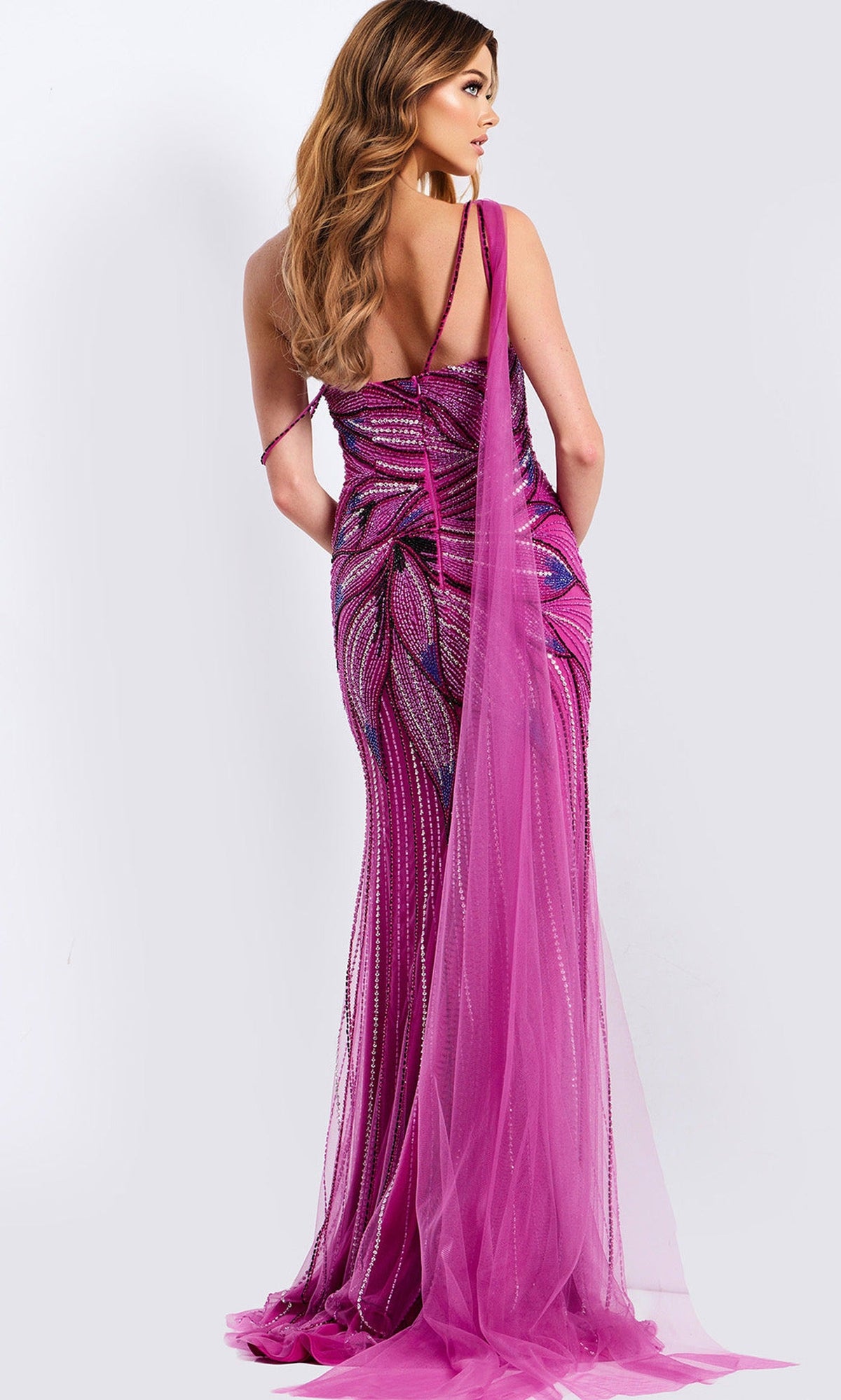 Jovani 45876 - Sequin Floral V-Neck Fitted Dress