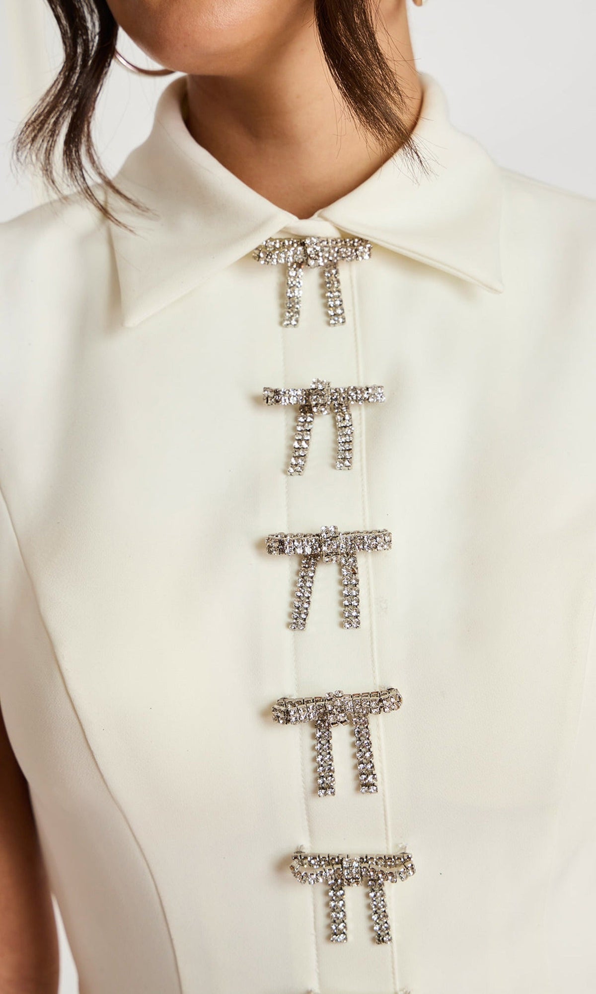 Jovani 47233 - Rhinestone Bow Collared Neckline Pantsuit