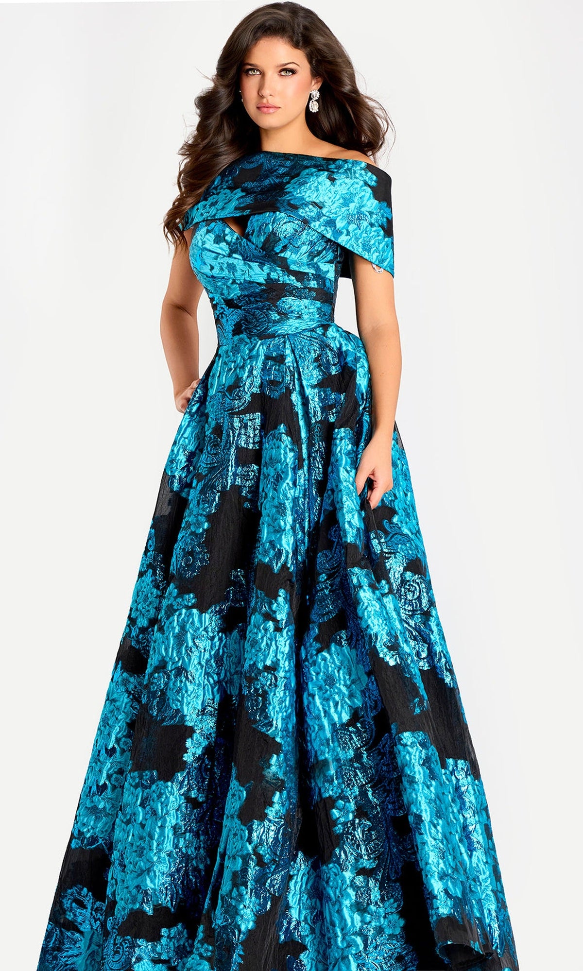 Jovani 47630 - Metallic Jacquard Pleated A-Line Gown