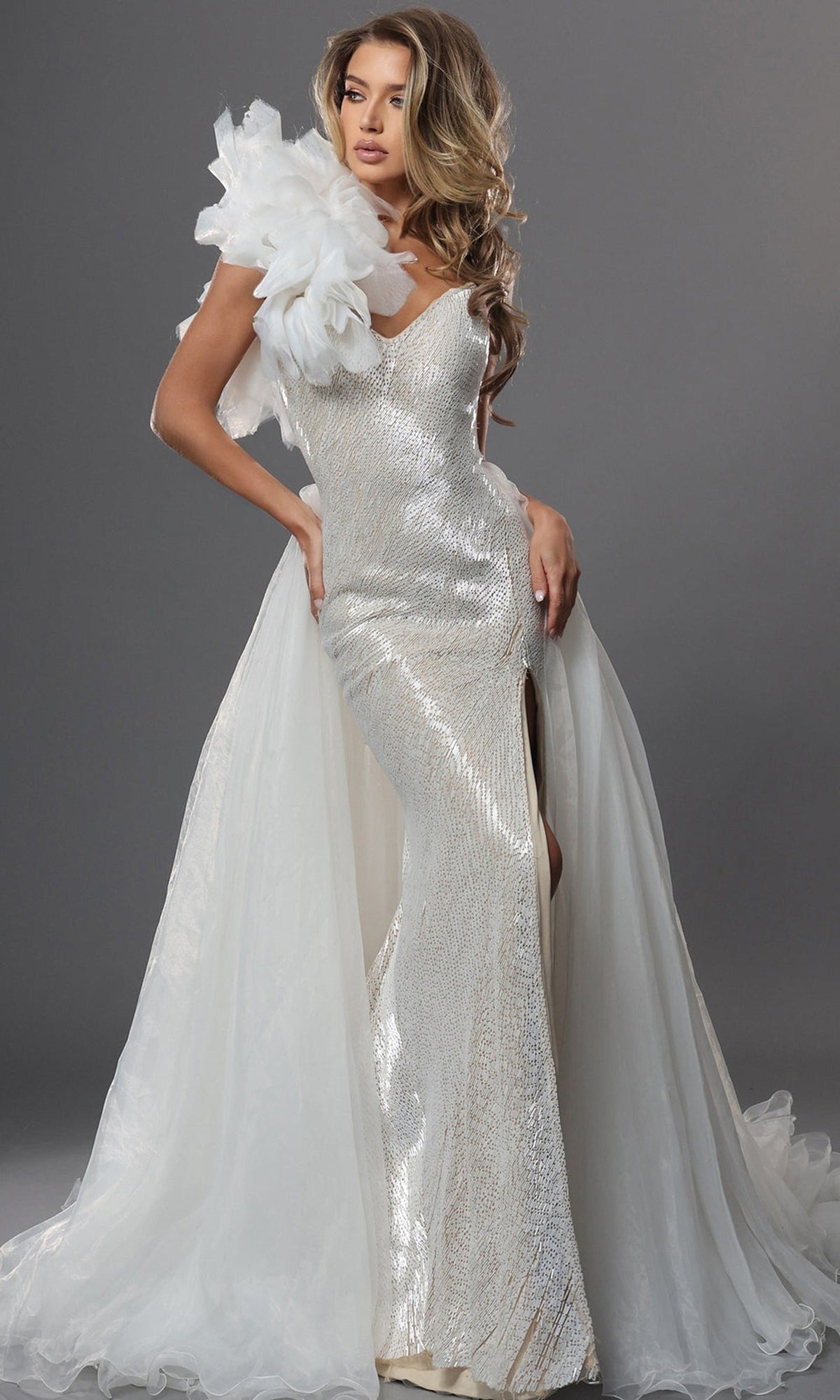 Jovani 47895 Ruffle One Shoulder Bridal Dress