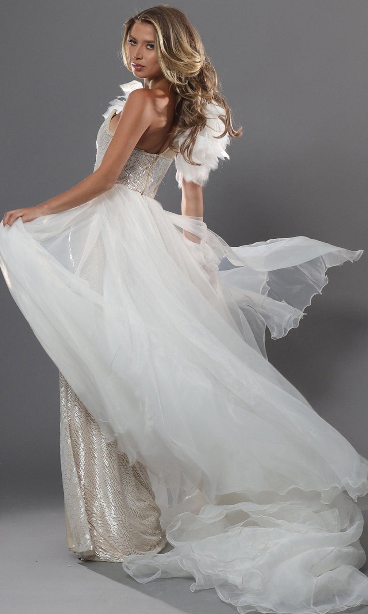 Jovani 47895 Ruffle One Shoulder Bridal Dress