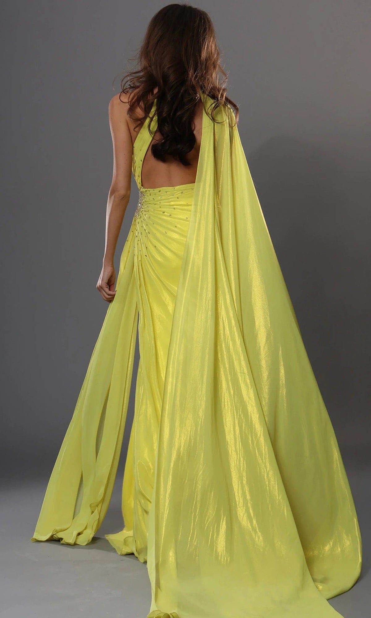 Jovani 48058 Cape Sleeve Cutout Bodice Chiffon Dress