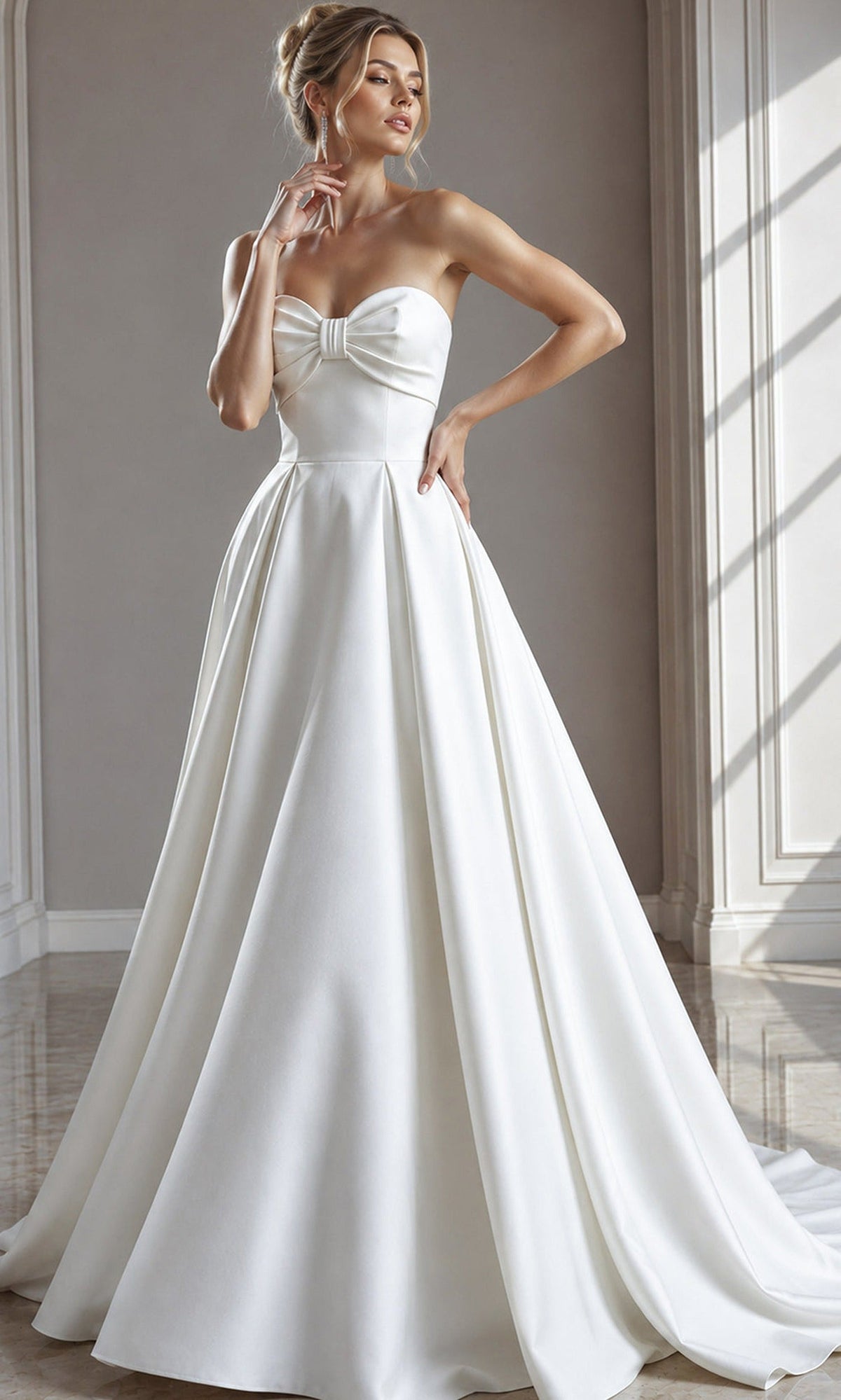 Jovani 50534 Strapless Bow Accent Satin Dress