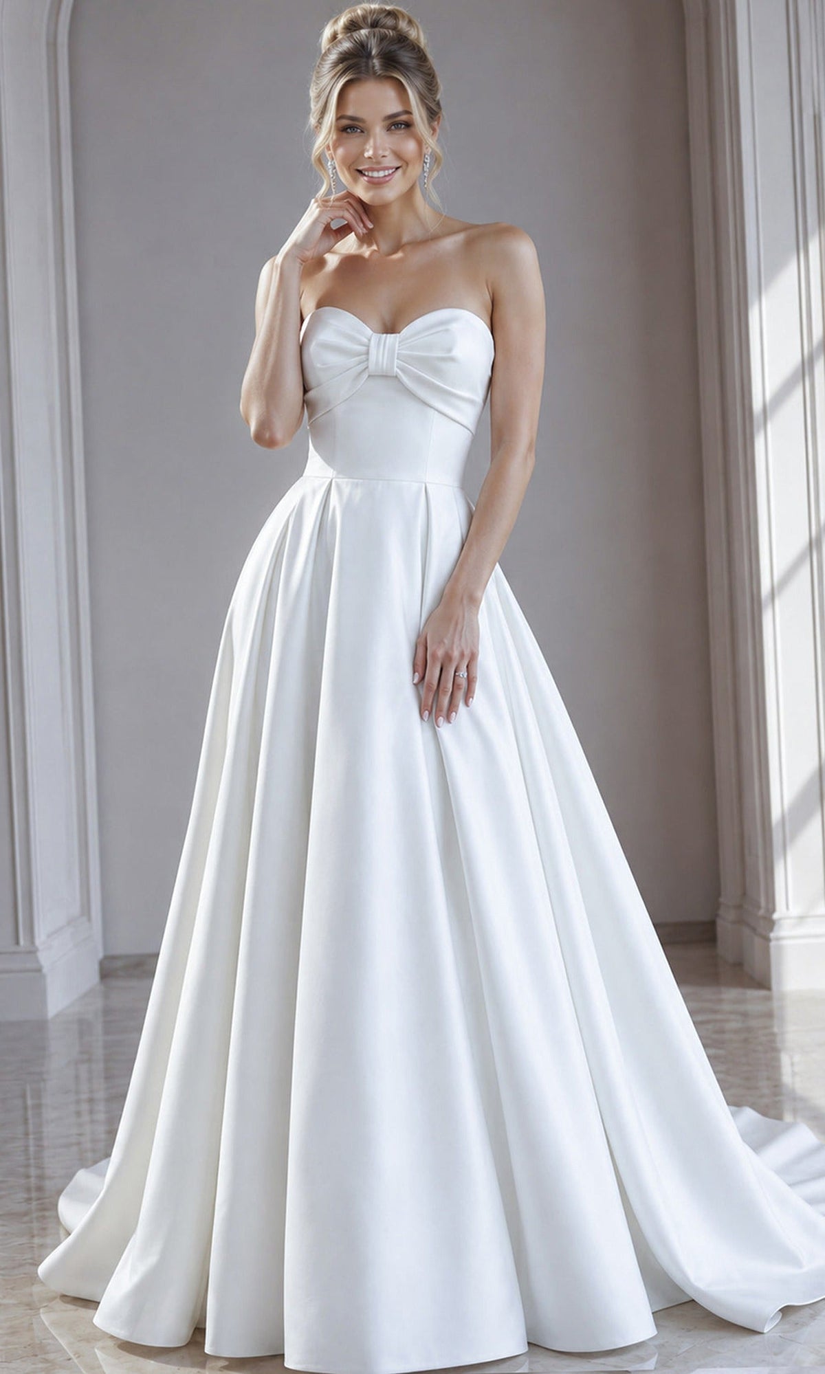Jovani 50534 Strapless Bow Accent Satin Dress - Off-White - Main