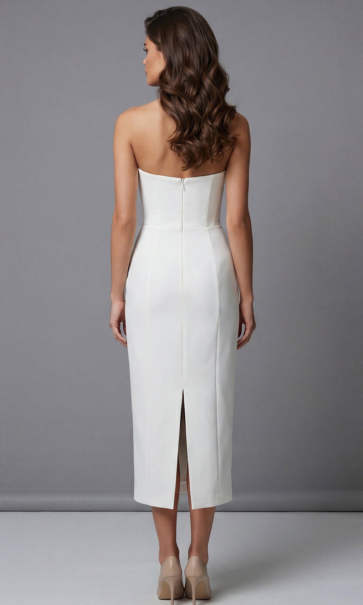 Jovani 51635 Strapless Tea Length Dress