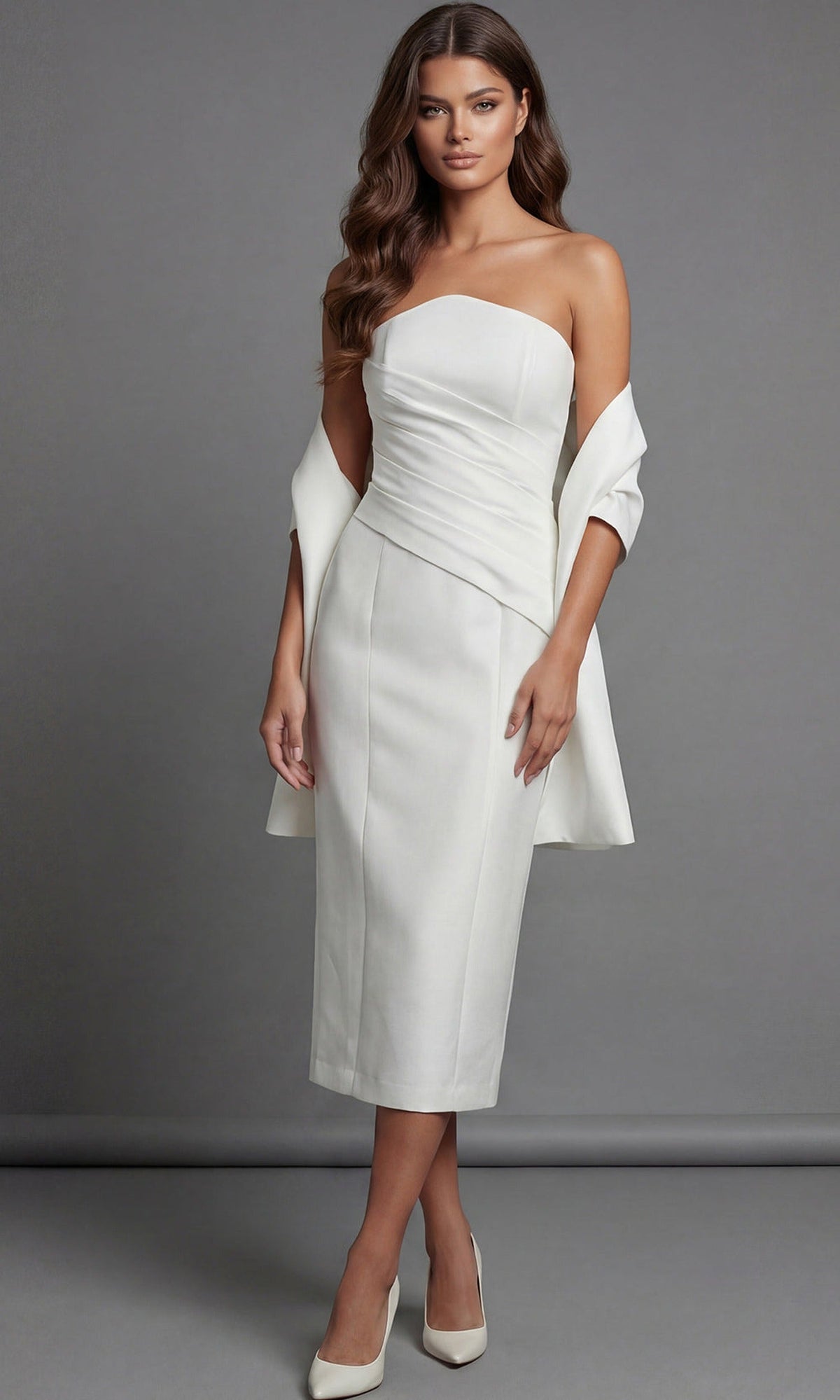 Jovani 51635 Strapless Tea Length Dress