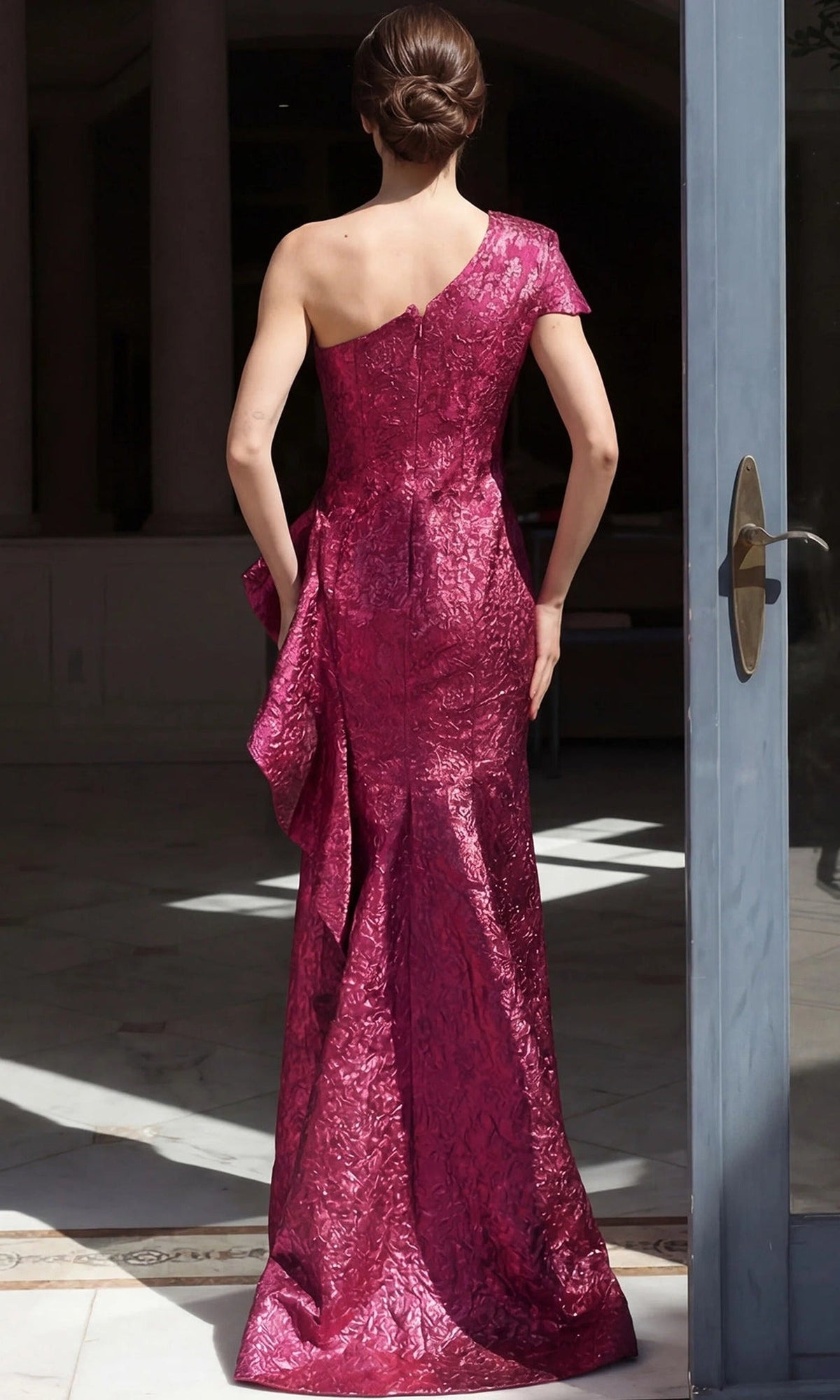 Jovani 52736 One Shoulder Ruffle High Slit Dress