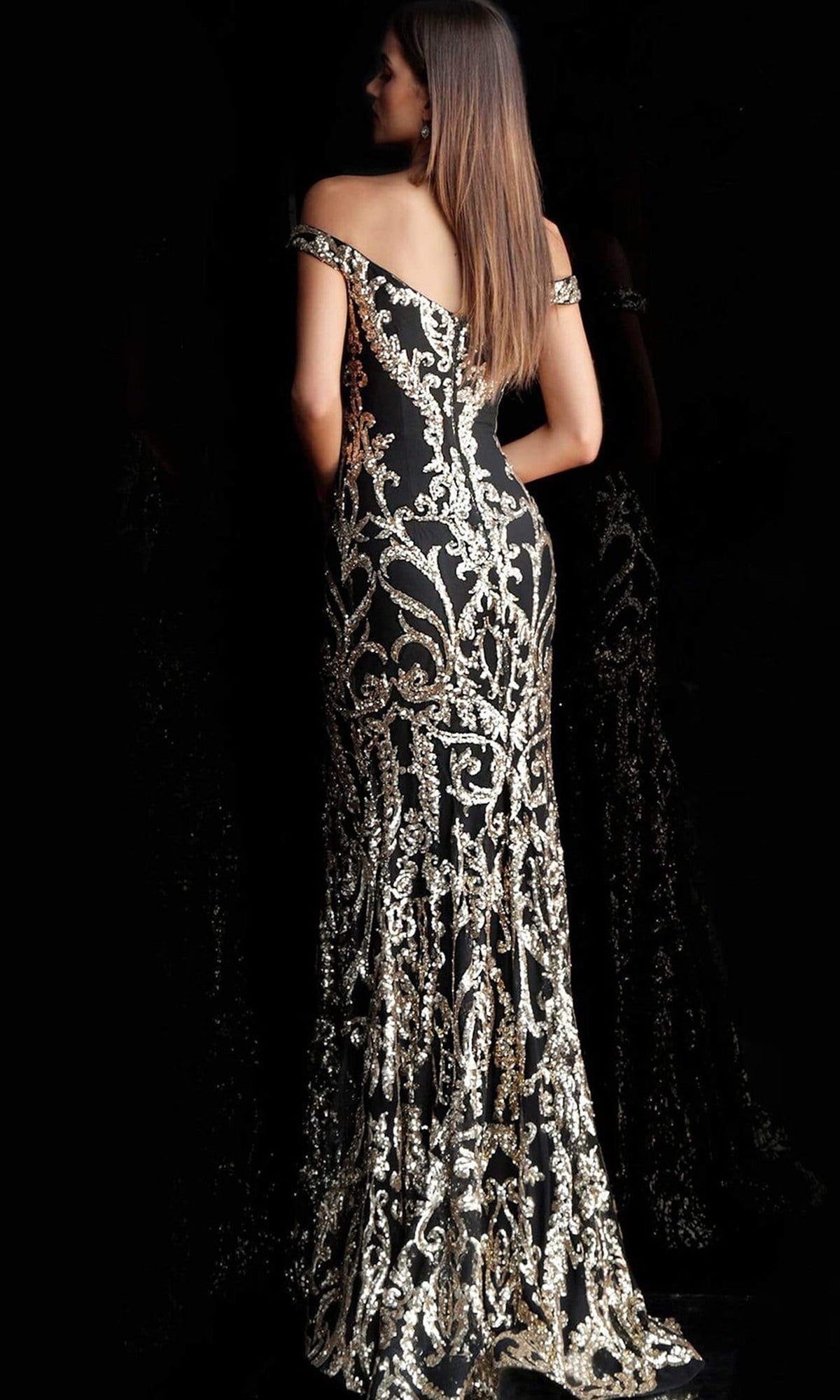 Jovani 63349 Off Shoulder Sequin Embroidered Prom Dress
