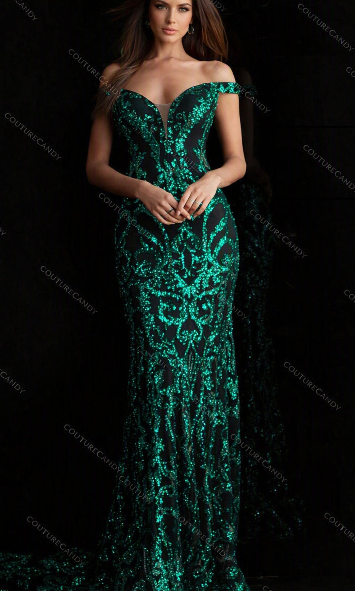 Jovani 63349 Off Shoulder Sequin Embroidered Prom Dress