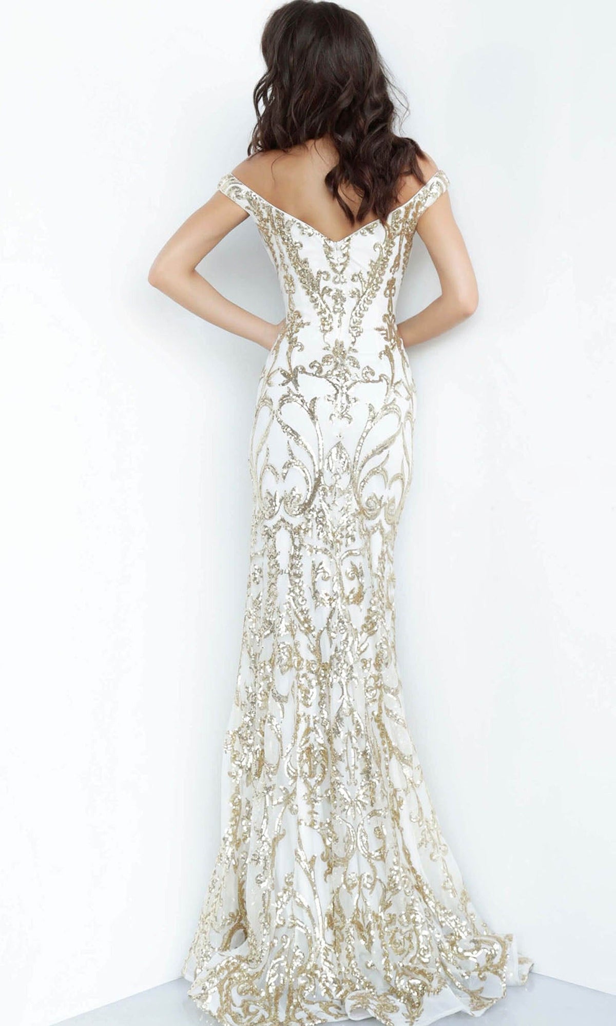 Jovani 63349 Off Shoulder Sequin Embroidered Prom Dress