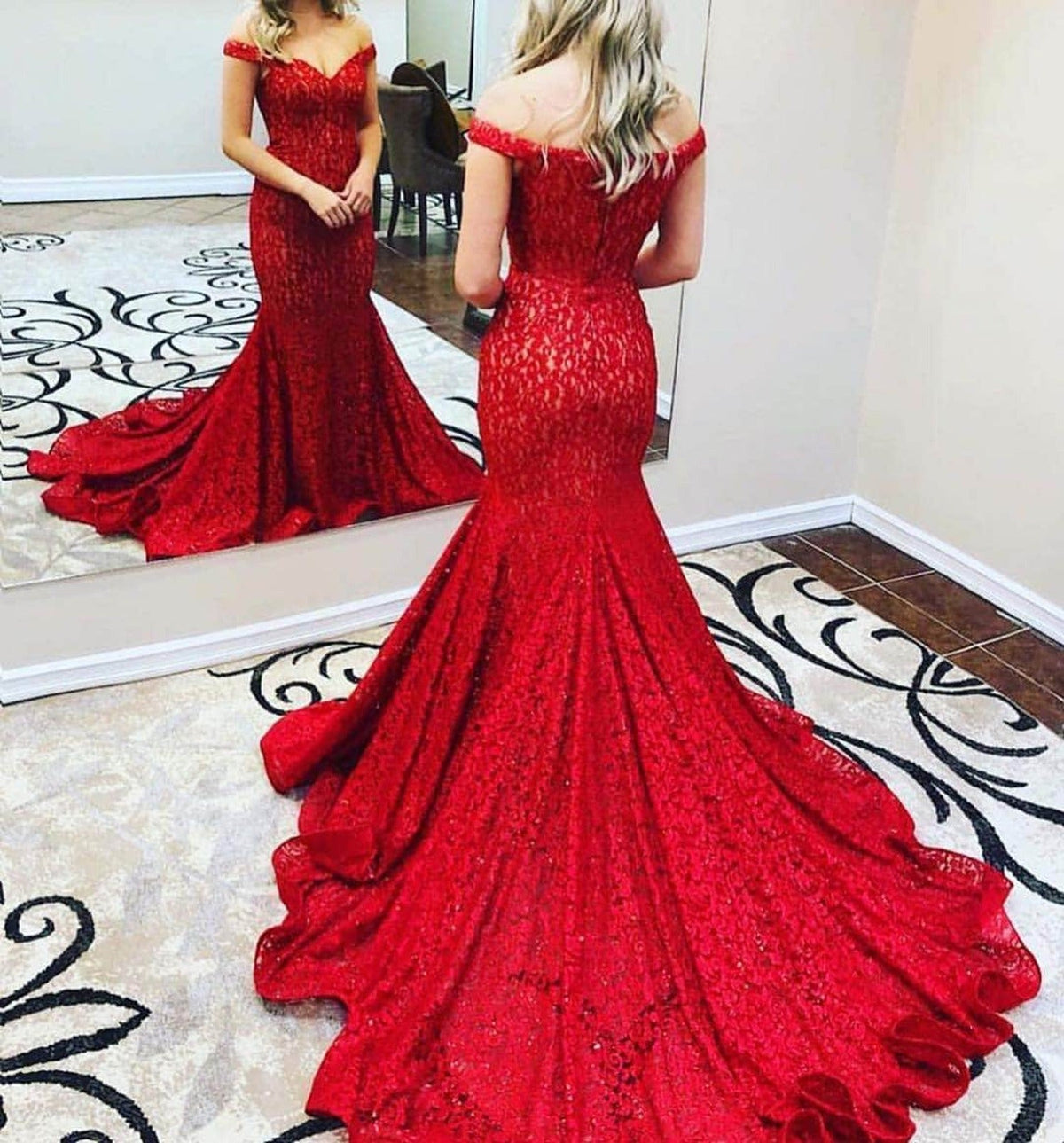 Jovani 64521 Lace Off-Shoulder Mermaid Dress With Train