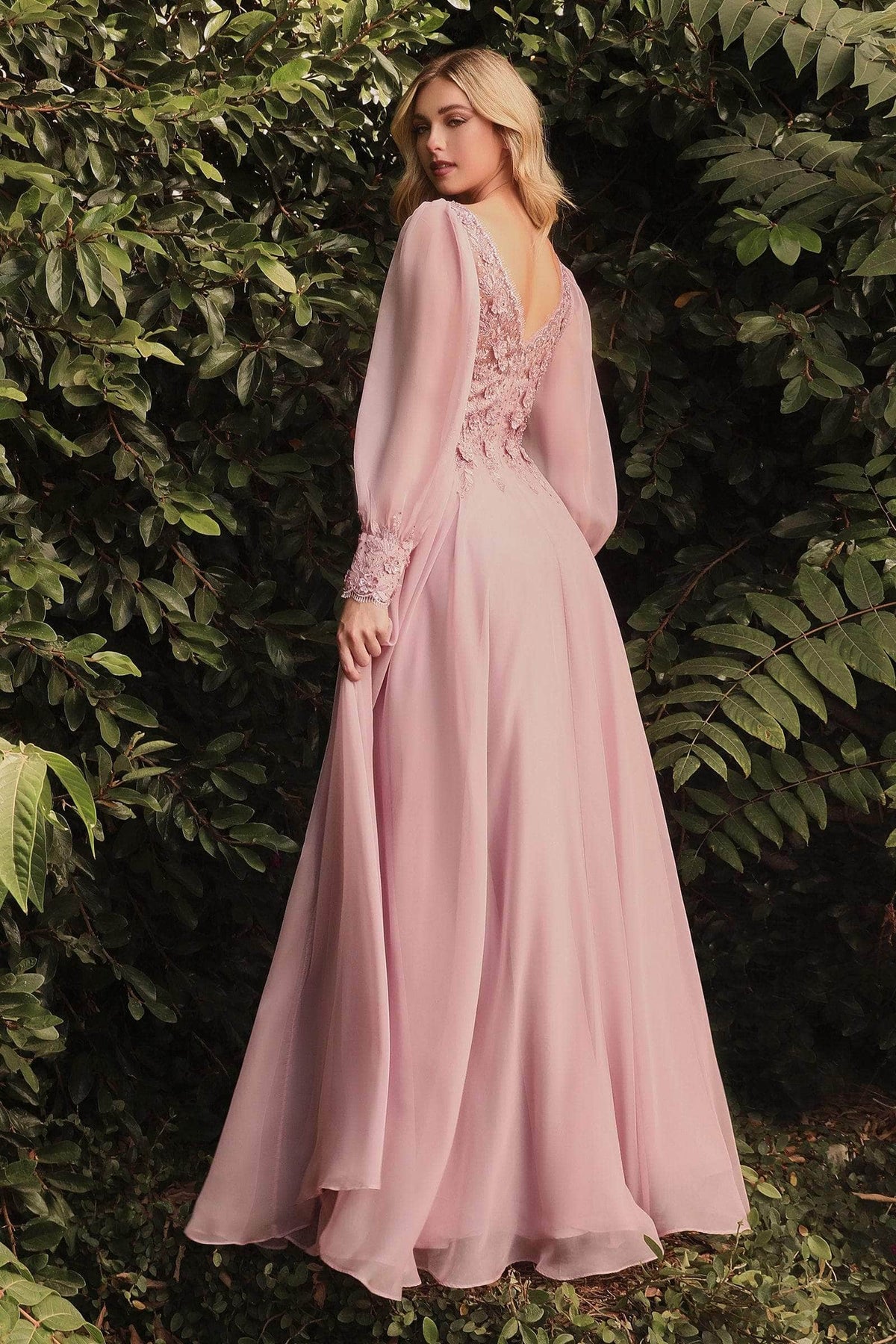 Ladivine CD0183 - Bishop Sleeve Chiffon Dress