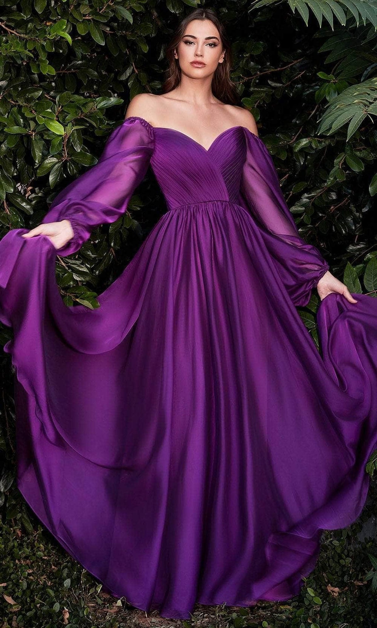 Ladivine CD243 - Long Sleeve Chiffon A-Line Dress
