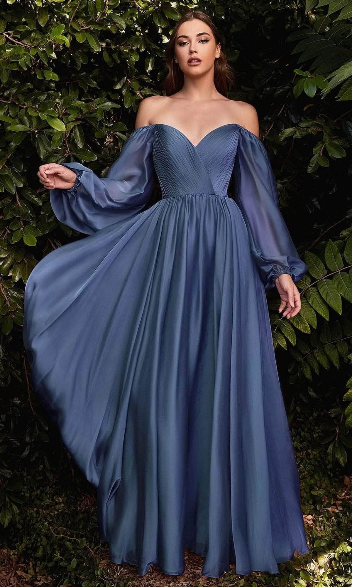 Ladivine CD243 - Long Sleeve Chiffon A-Line Dress