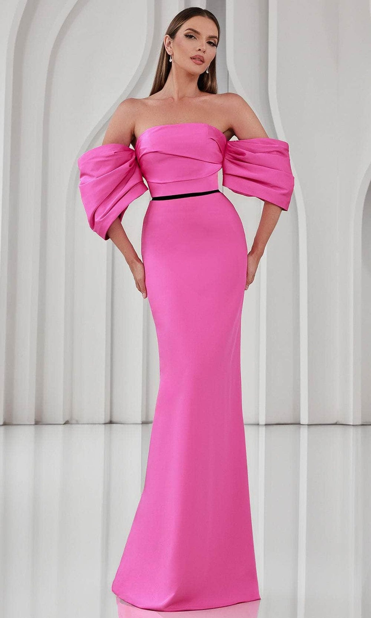 Terani Couture 251E4204 - Off Shoulder Sleeve Satin Evening Gown