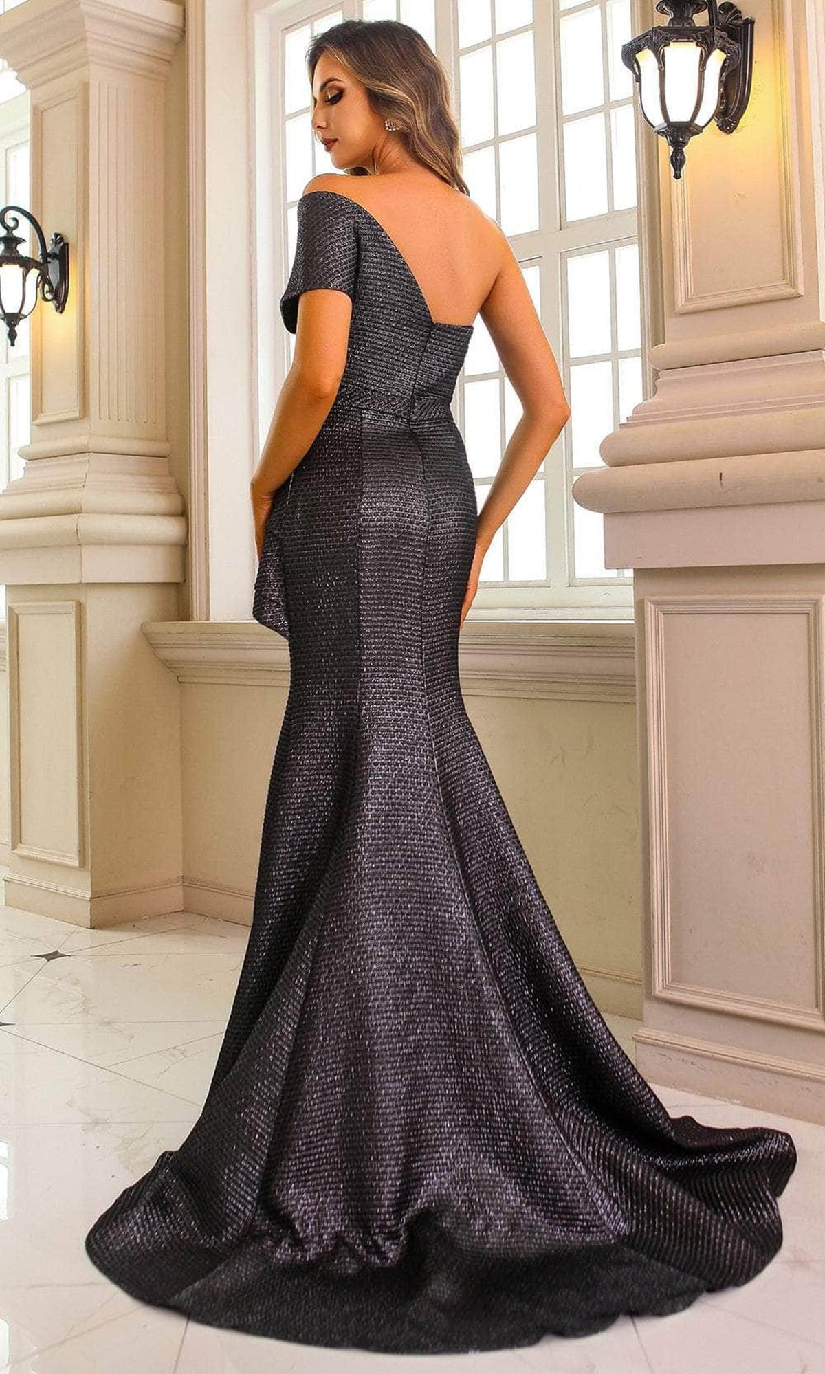 Terani Couture 251M4401 - Asymmetric Jacquard Trumpet Evening Dress