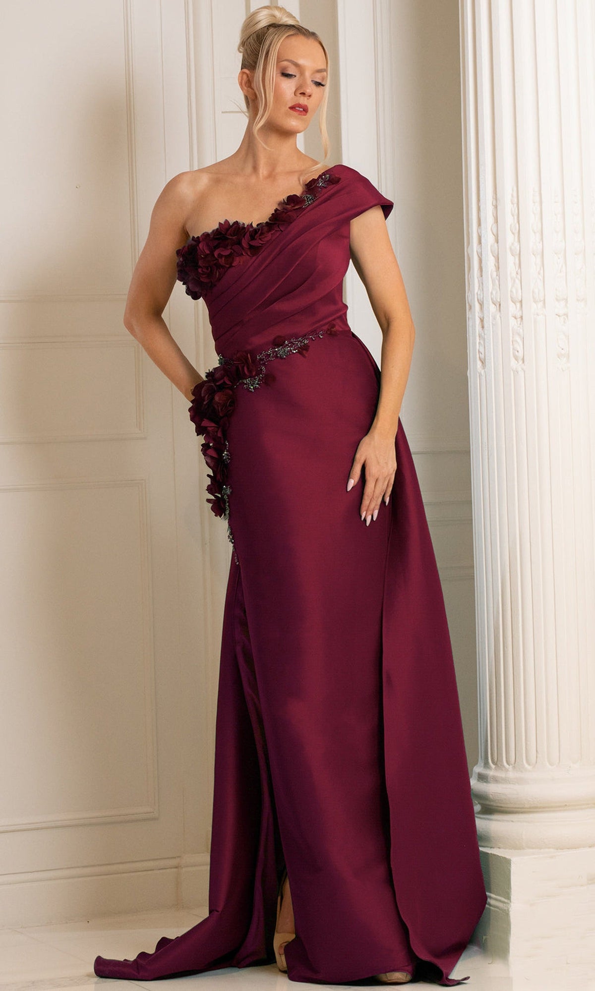 Terani Couture 252E5116 Floral Applique One Shoulder Dress