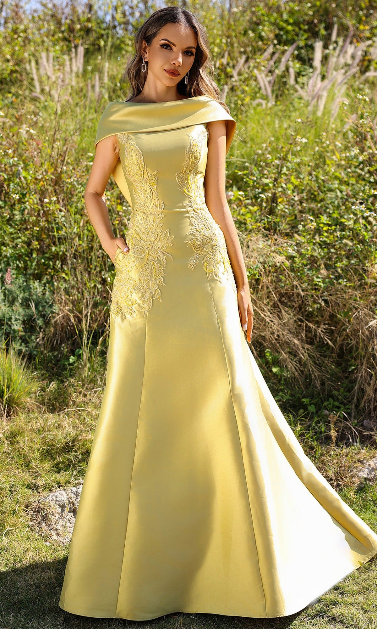 Terani Couture 252M5356 Embroidered Mikado A-line Gown