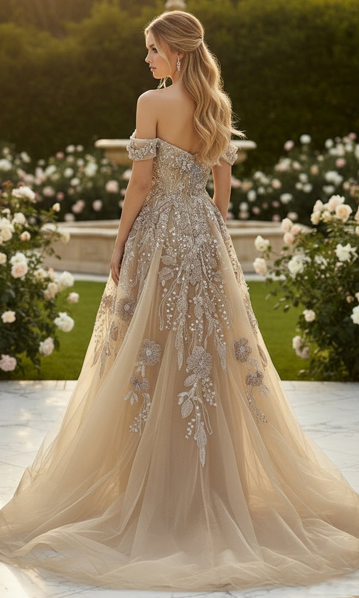 Terani Couture 261M6435 - Beaded Floral Off Shoulder Tulle Gown