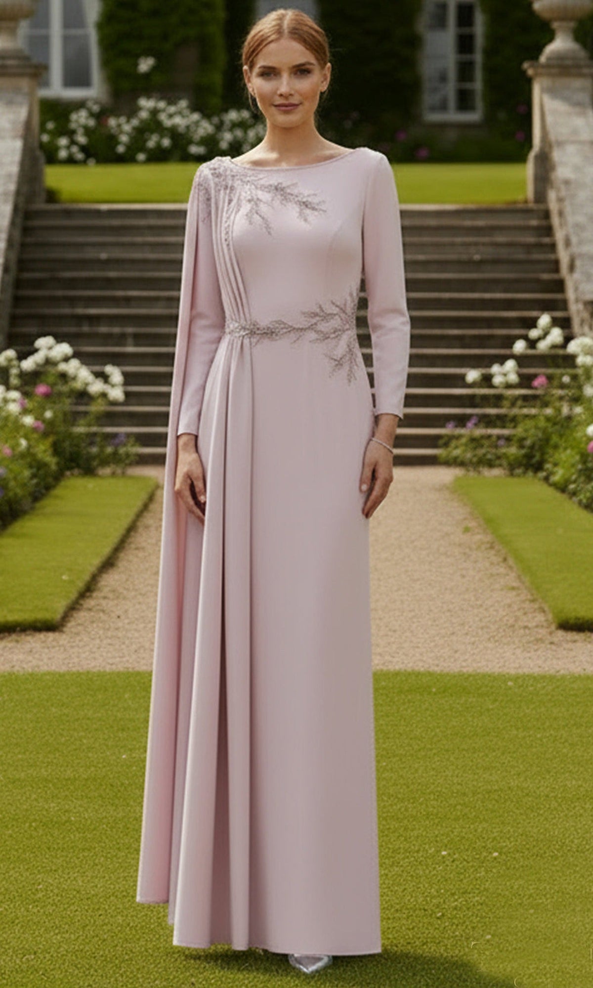 Terani Couture 261M6465 - Bateau Neck Embroidered Gown with Cape