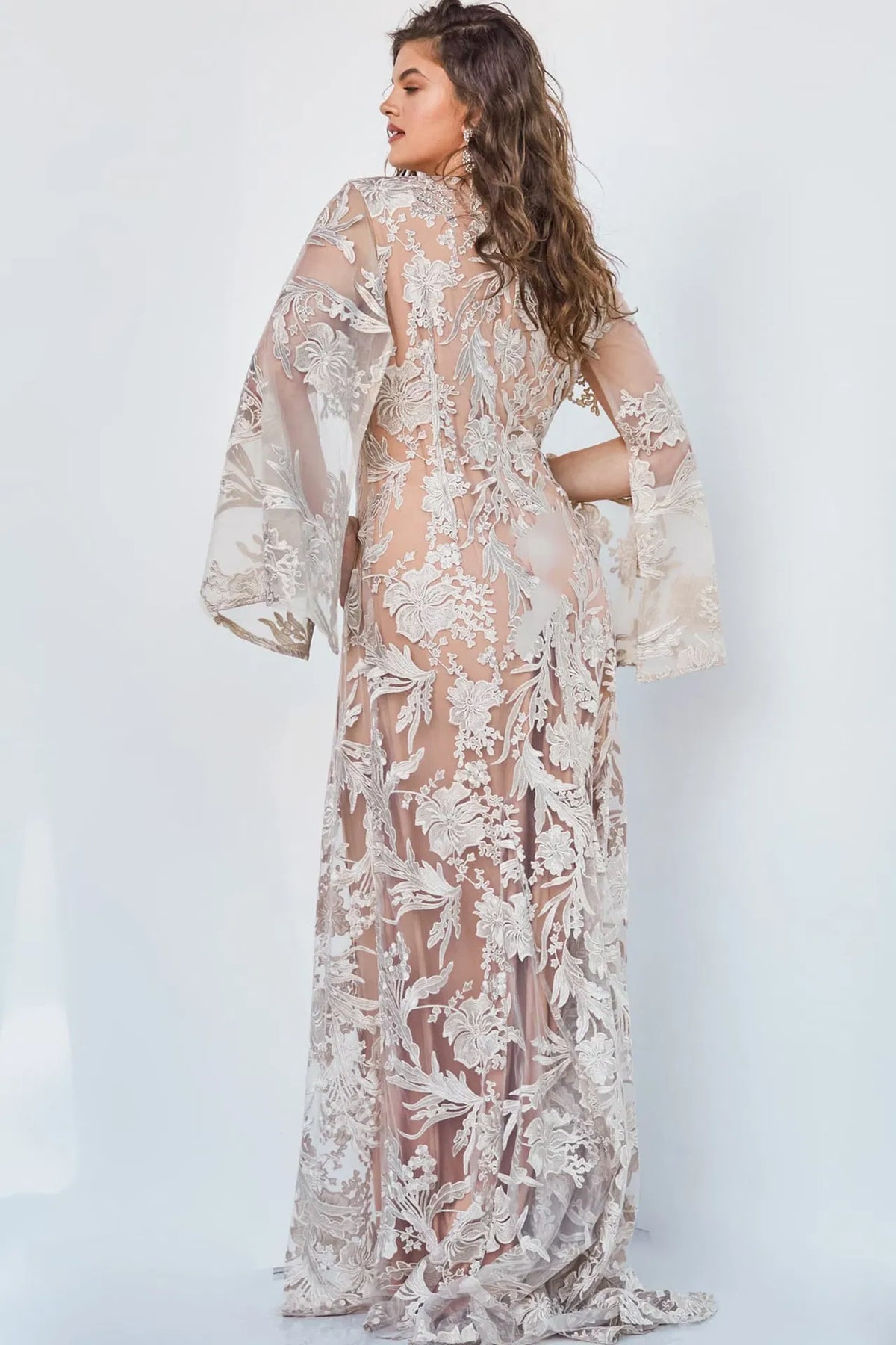 Jovani - 00752 Cape Sleeve Novelty Lace Sheath Gown