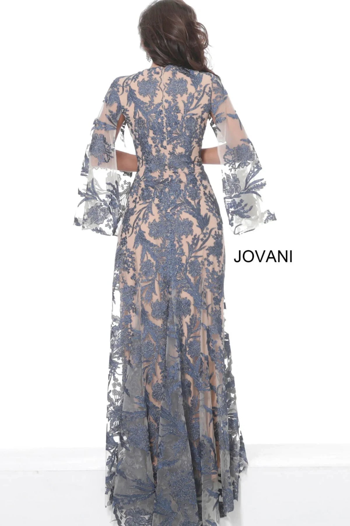 Jovani - 00752 Cape Sleeve Novelty Lace Sheath Gown