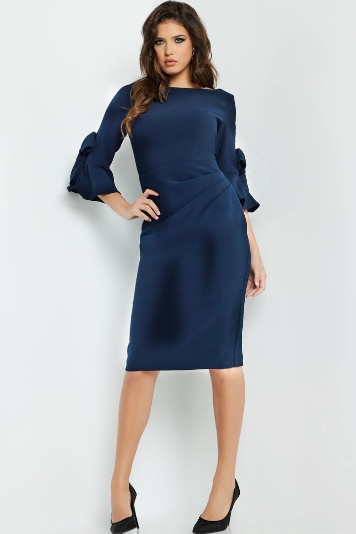 Jovani 09775 - Bateau Knee-Length Evening Dress - Navy - Main