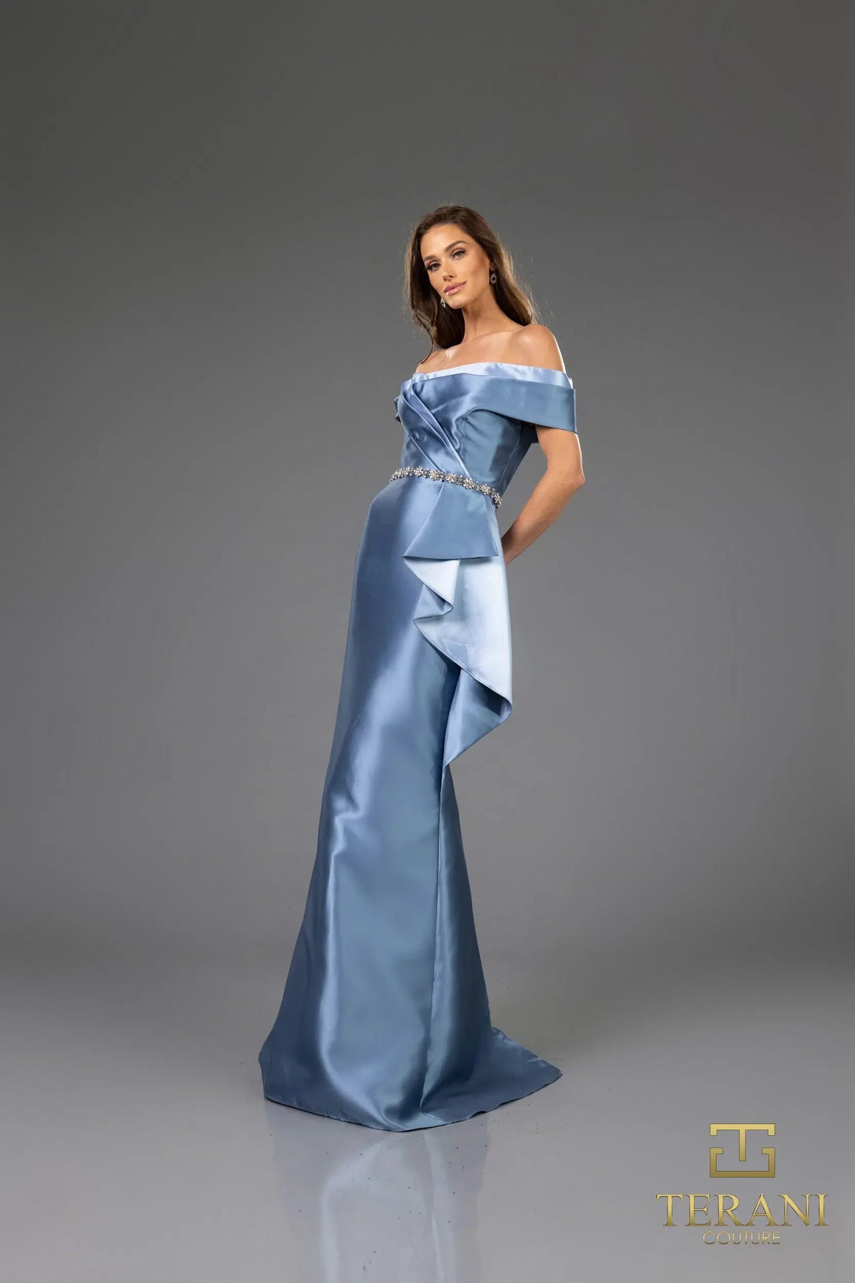 Terani Couture 251M4452 - Peplum Waist Short Sleeve Evening Gown