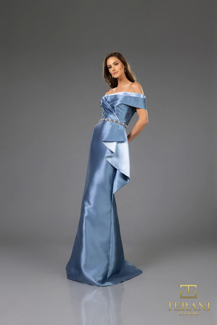 Terani Couture 251M4452 - Peplum Waist Short Sleeve Evening Gown