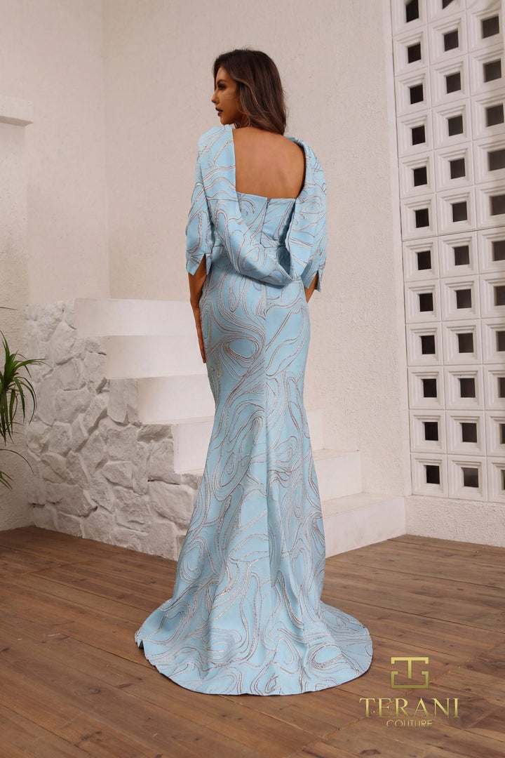 Terani Couture 251M4455 - Quarter Sleeved Jacquard Evening Dress
