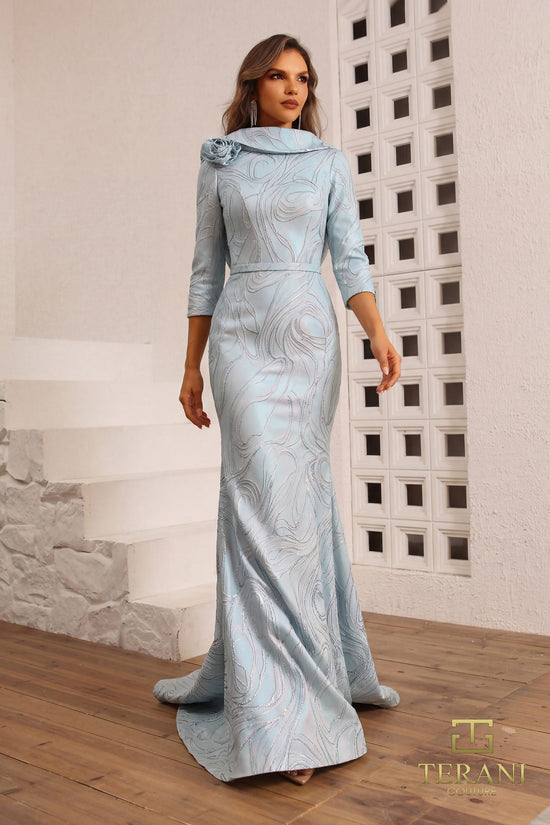Terani Couture 251M4455 - Quarter Sleeved Jacquard Evening Dress