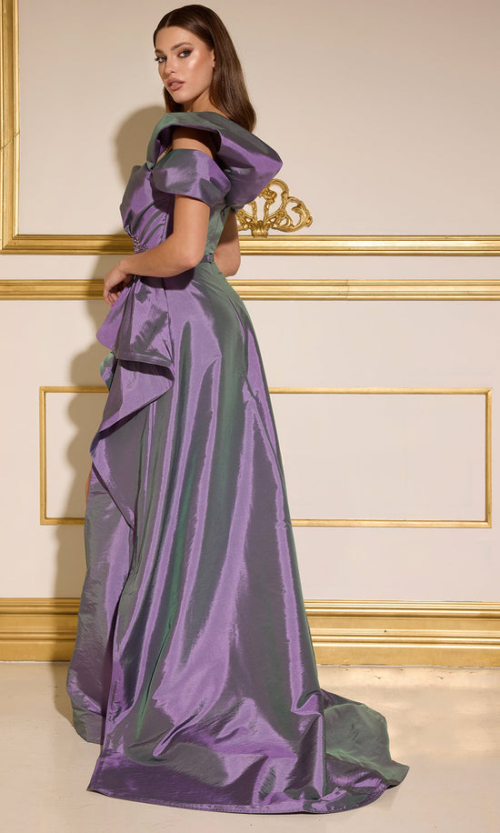 Terani Couture 252E5148 - Asymmetric Off Shoulder Taffeta Gown