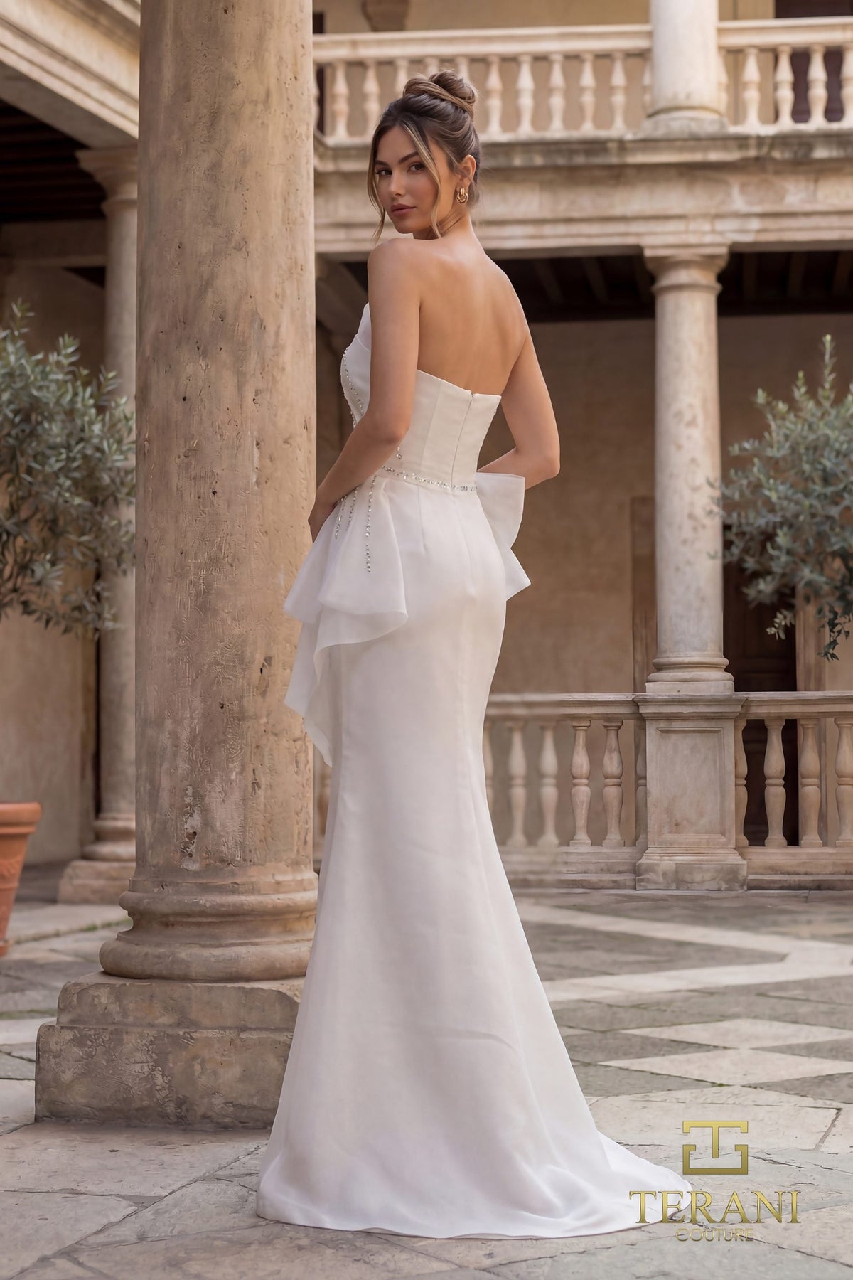 Terani Couture 252E5550 - Asymmetrical Layered Peplum Gown