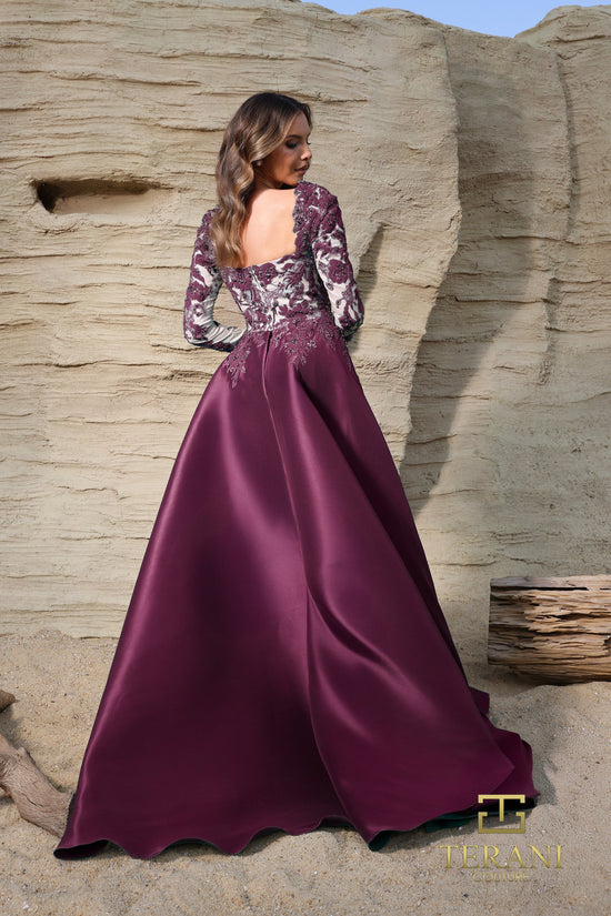 Terani Couture 252M5311 - V-Neck Appliqued Gown with Overskirt