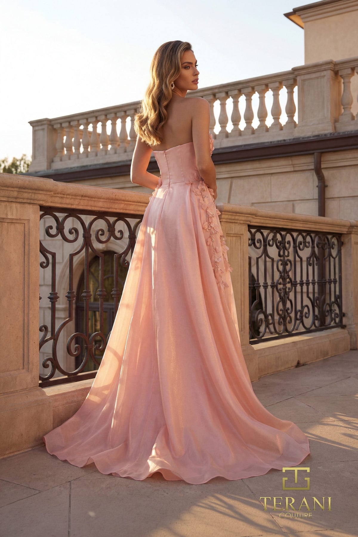 Terani Couture 261E6195 - Straight Neck Crepe Back Satin Dress
