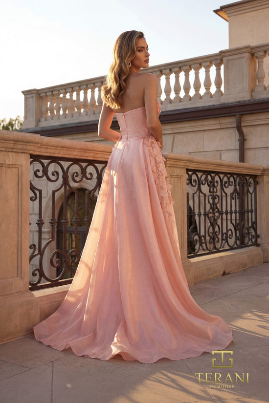 Terani Couture 261E6195 - Straight Neck Crepe Back Satin Dress