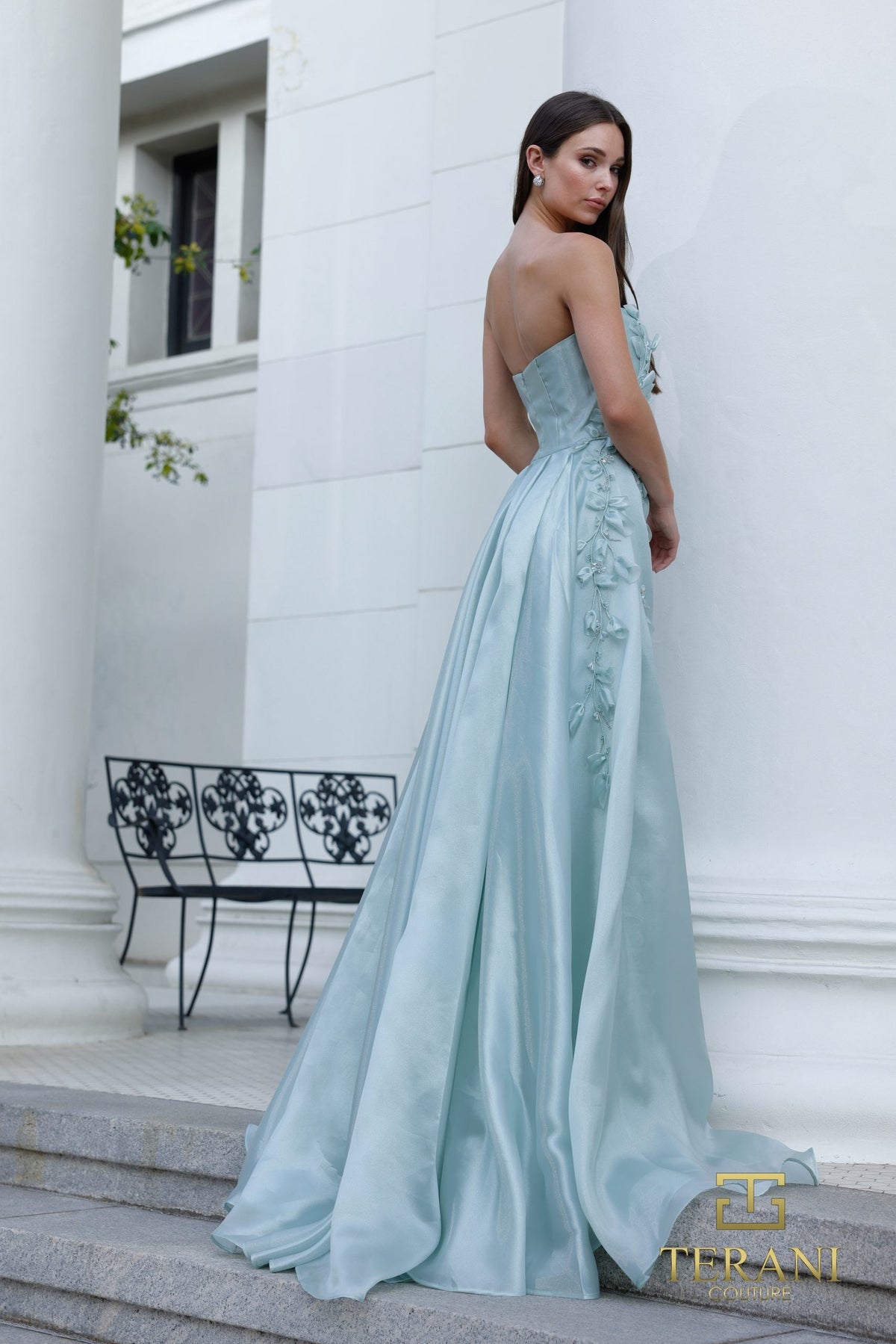 Terani Couture 261E6195 - Straight Neck Crepe Back Satin Dress