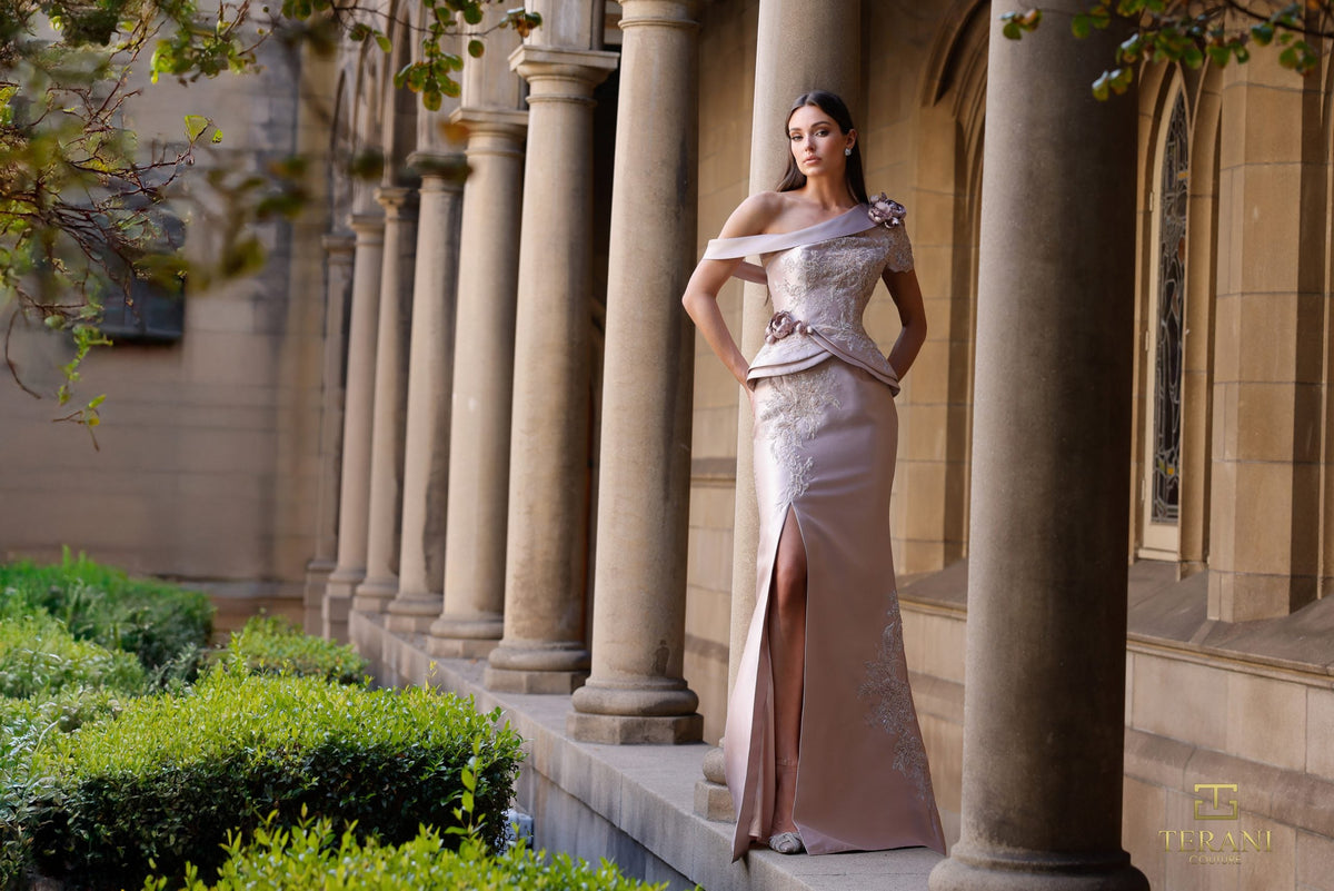 Terani Couture 261M6408 - One Shoulder Satin Peplum Gown