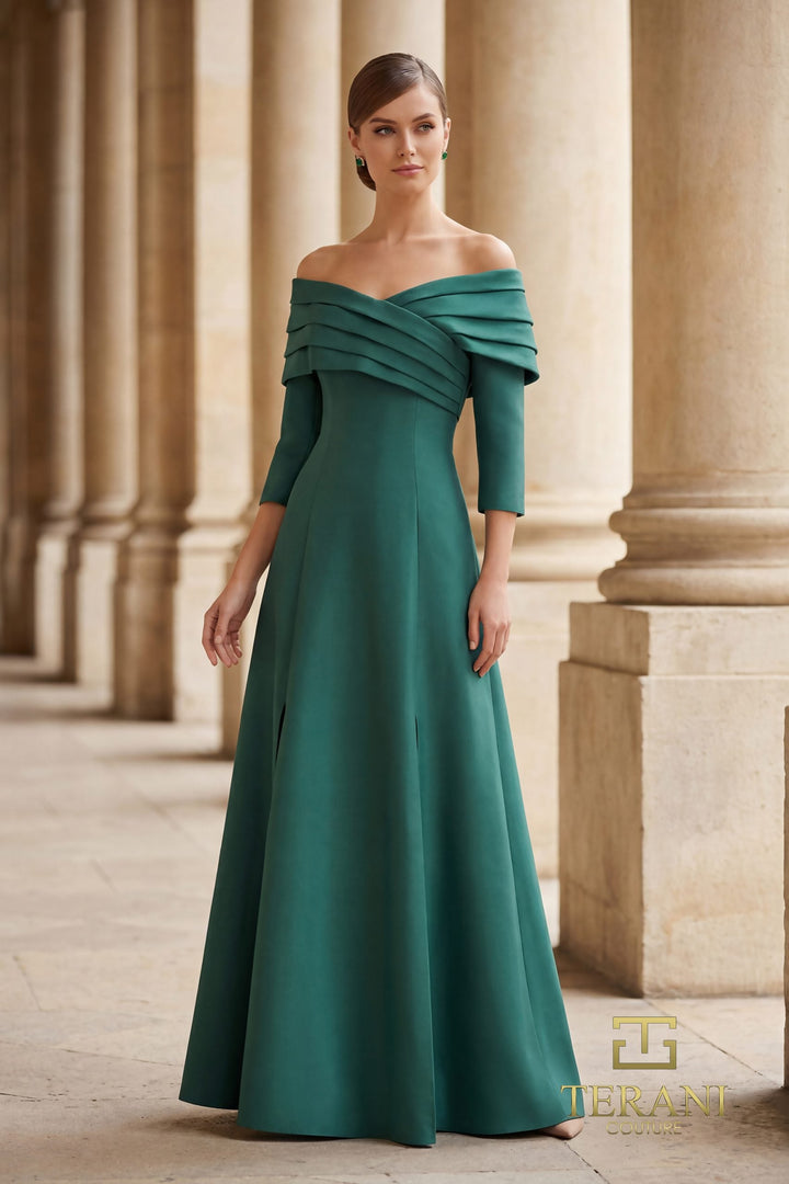 Terani Couture 261M6434 - Pleated Off Shoulder Mikado Gown