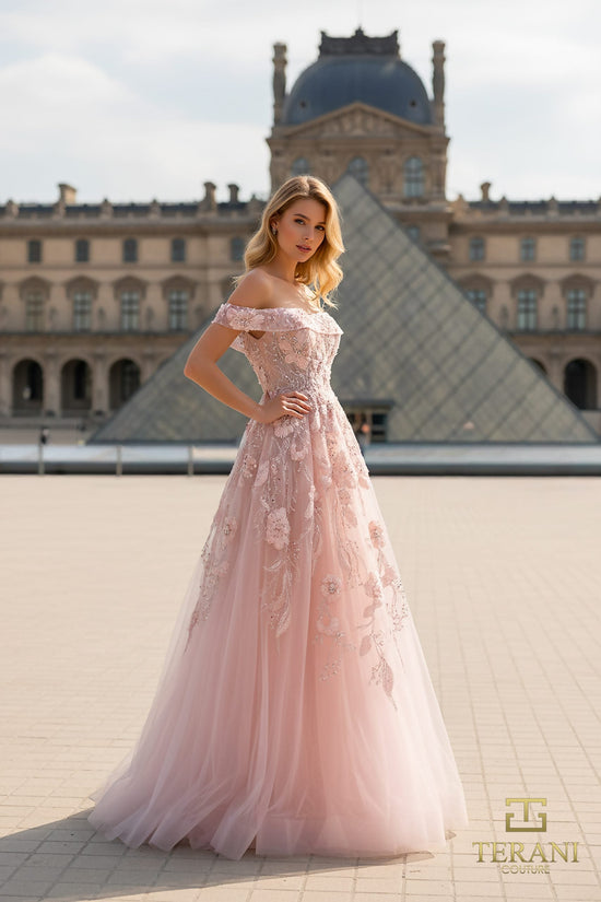 Terani Couture 261M6435 - Beaded Floral Off Shoulder Tulle Gown