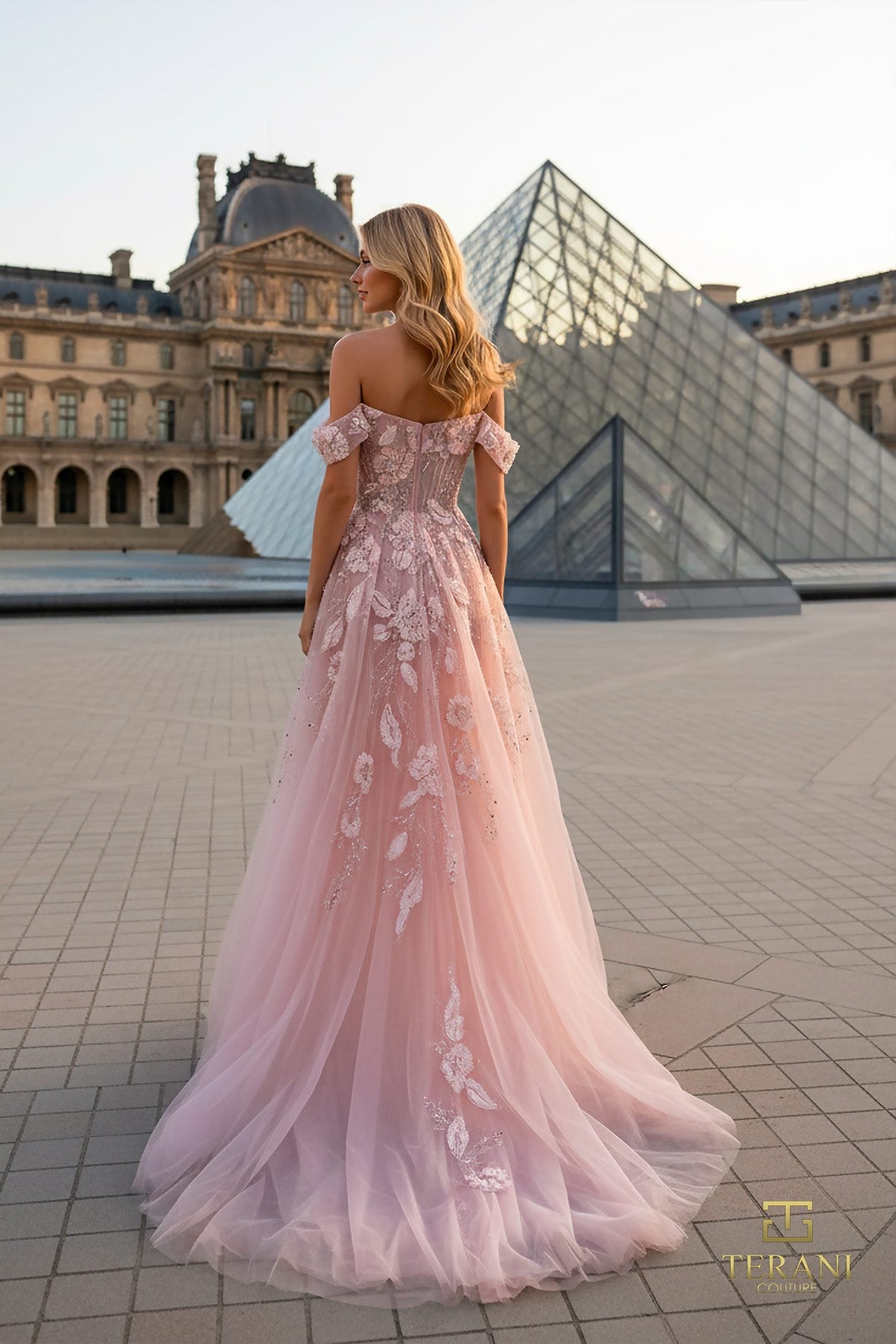 Terani Couture 261M6435 - Beaded Floral Off Shoulder Tulle Gown