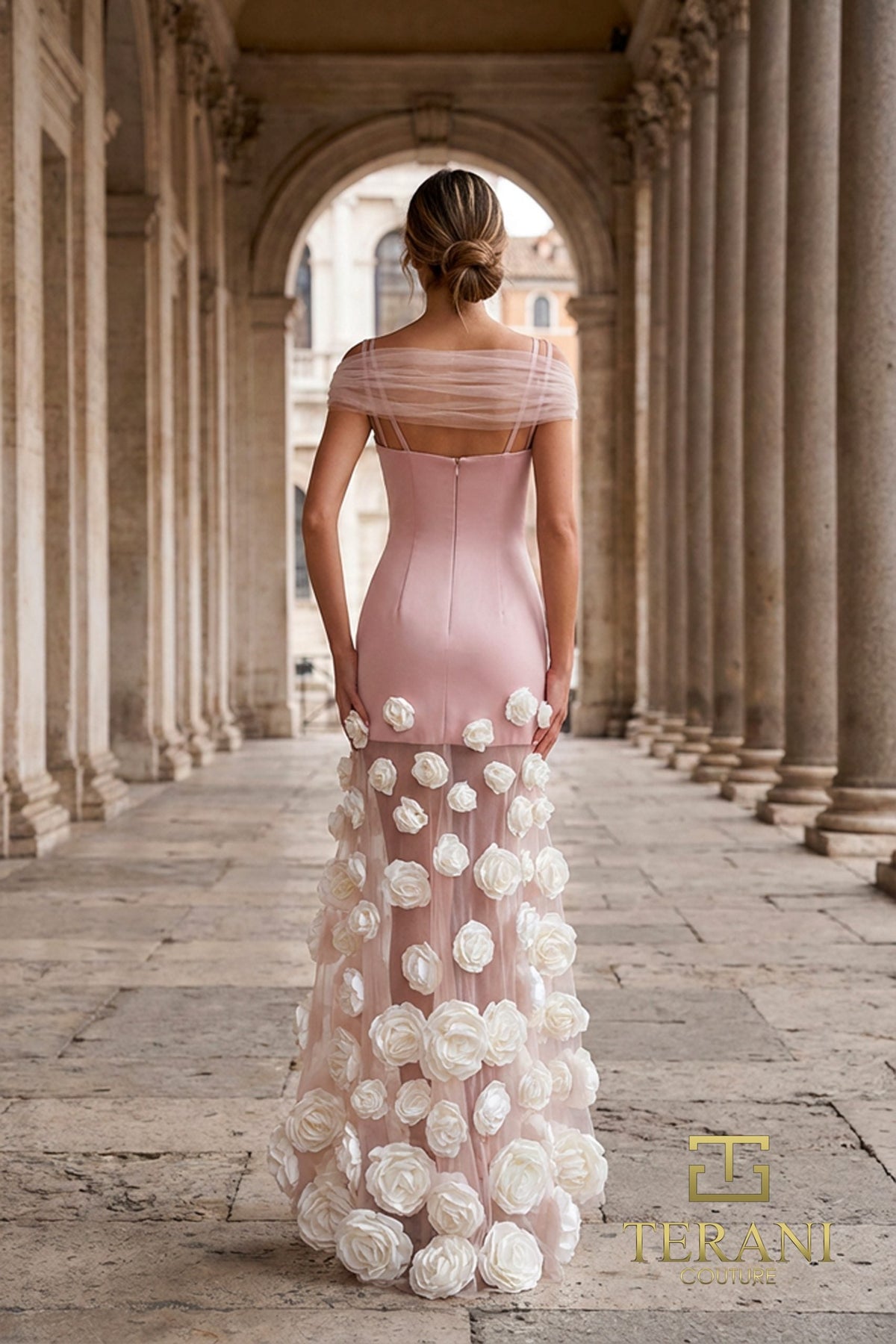 Terani Couture 261P6098 - Square Trumpet Dress with 3D Floral Detail