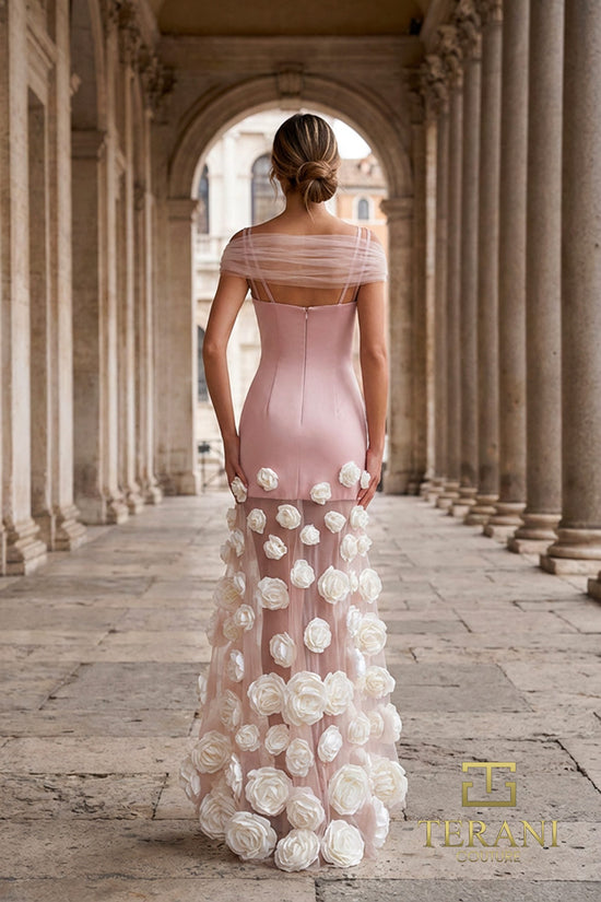 Terani Couture 261P6098 - Square Trumpet Dress with 3D Floral Detail