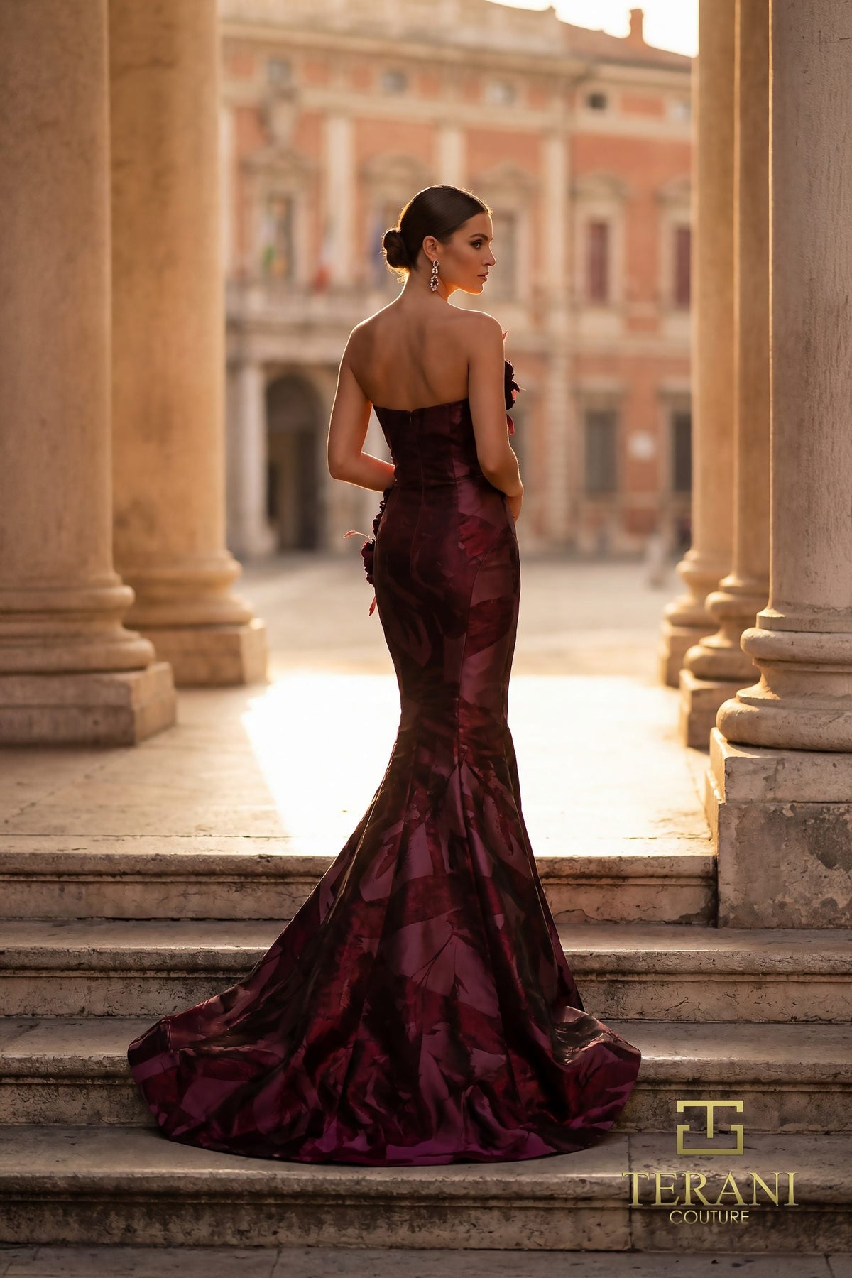 Terani Couture 261E6259 - Straight Neckline Shimmer Jacquard Gown