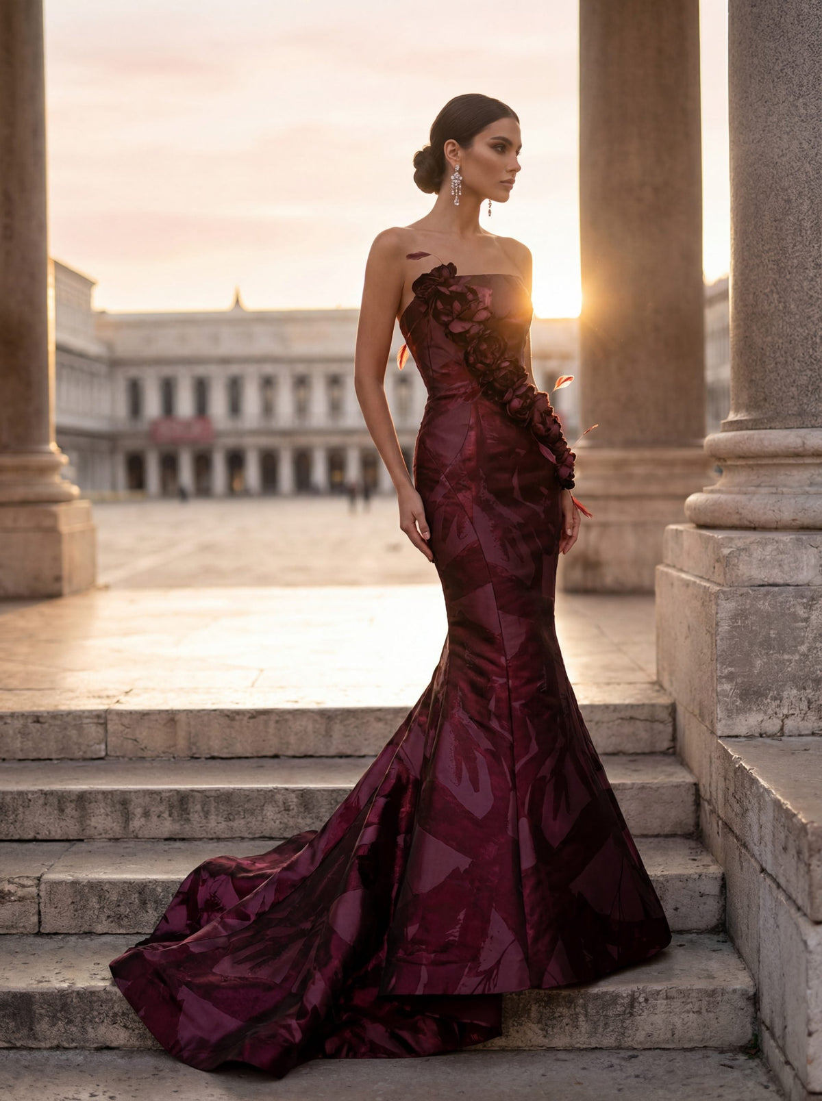 Terani Couture 261E6259 - Straight Neckline Shimmer Jacquard Gown