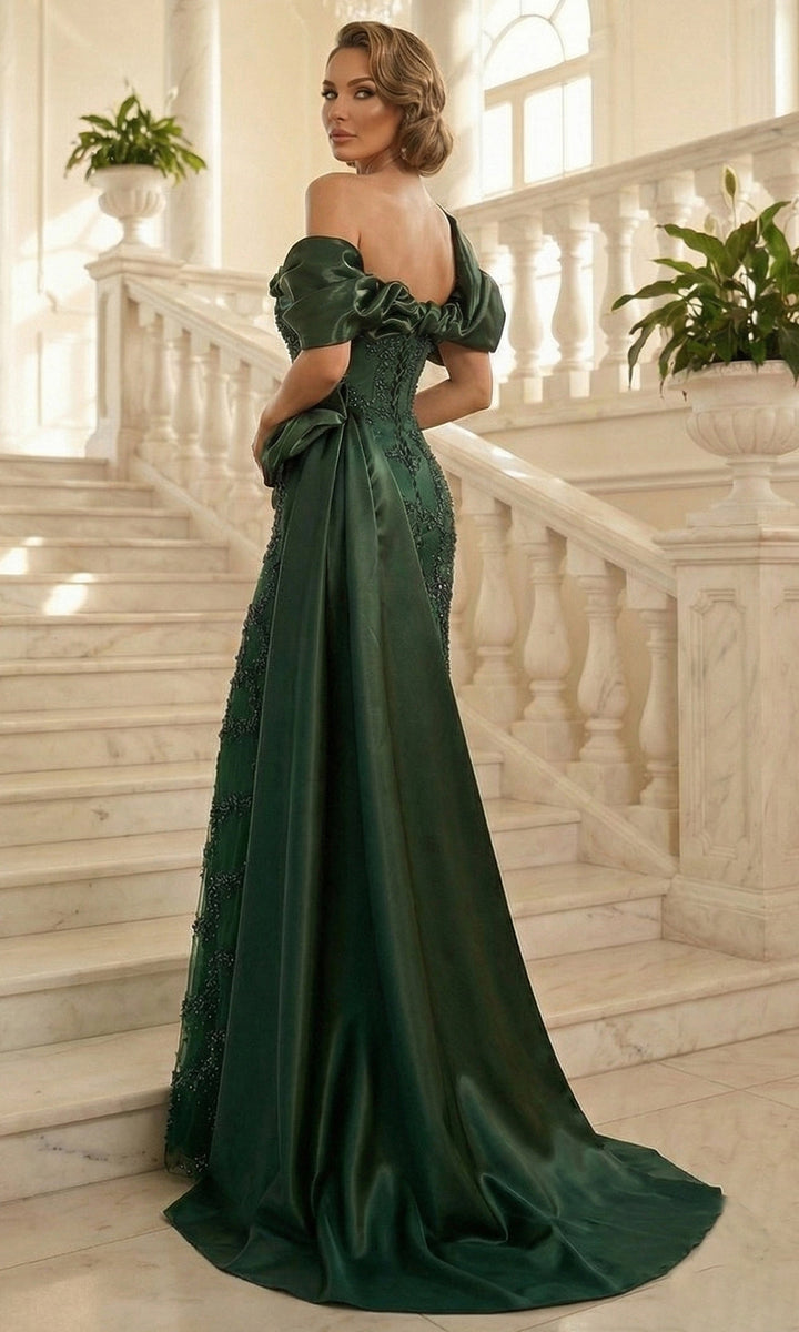 Terani Couture 262M7321 - Asymmetrical Off Shoulder Beaded Formal Gown