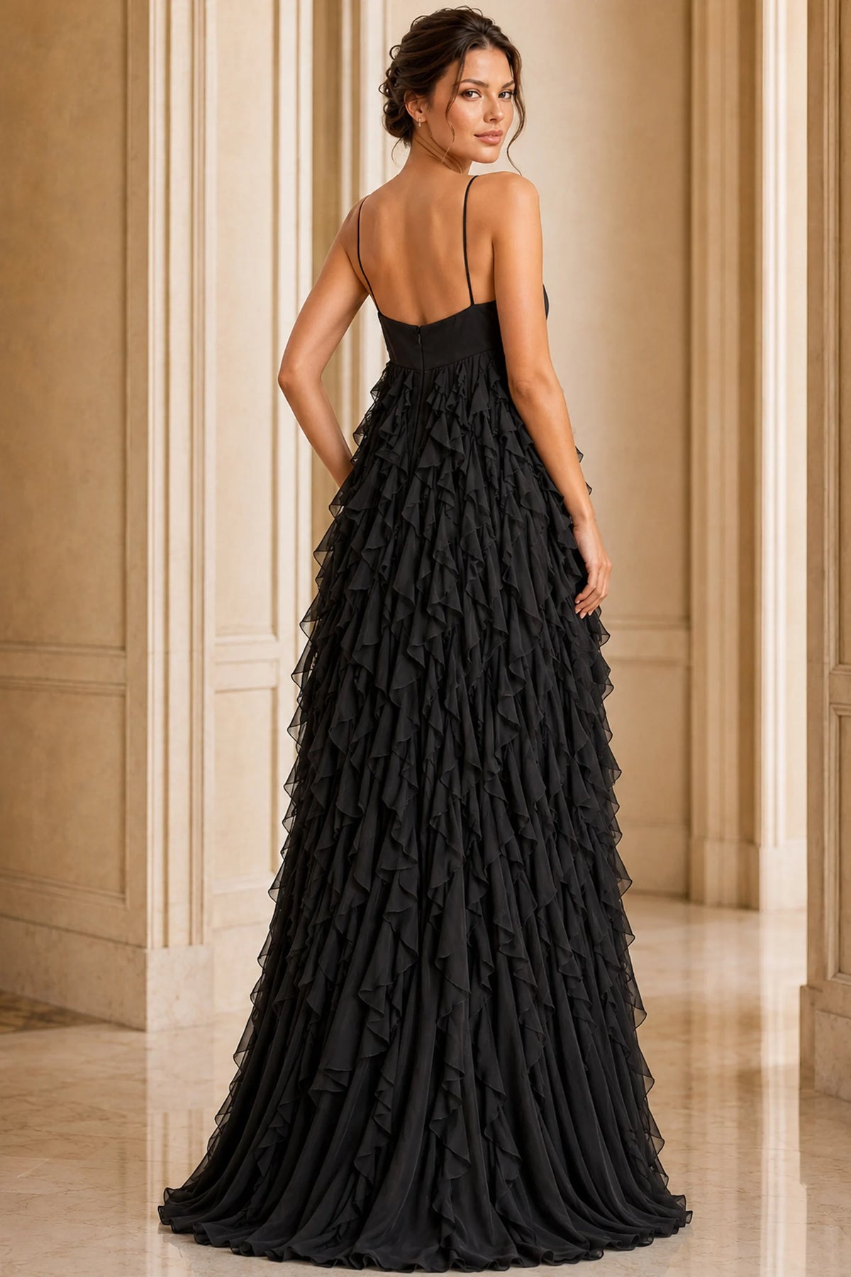 Jovani 39823 - Halter Chiffon Ruffle Evening Gown