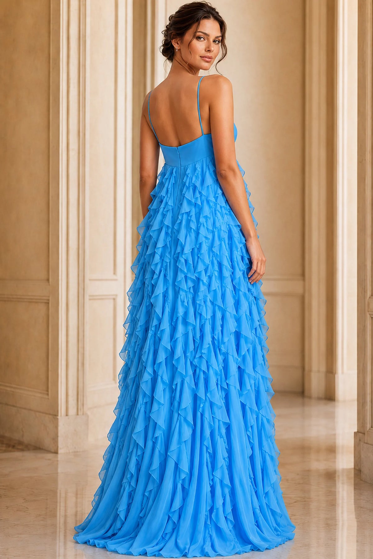 Jovani 39823 - Halter Chiffon Ruffle Evening Gown
