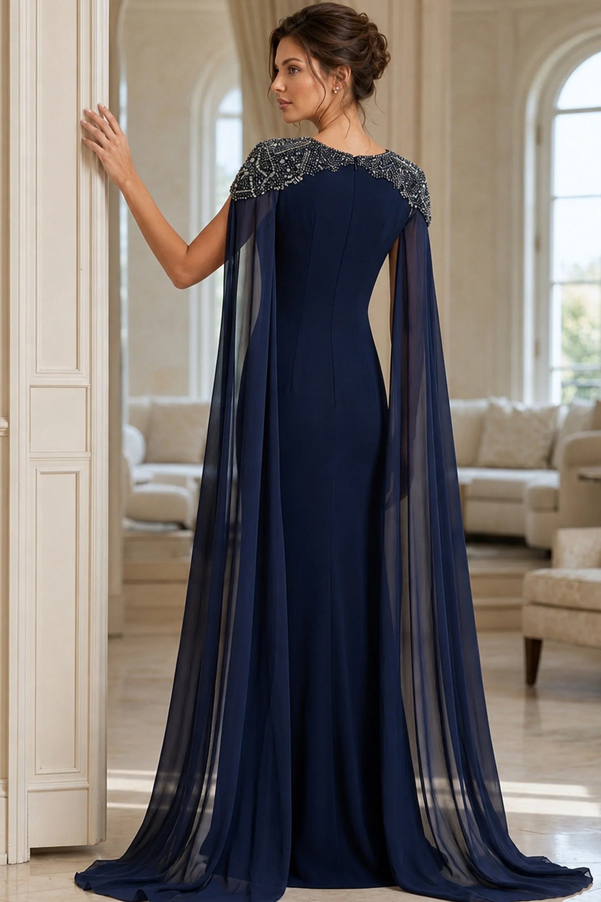 Jovani 40000 - Beaded Shoulder Cape Sleeve Evening Gown