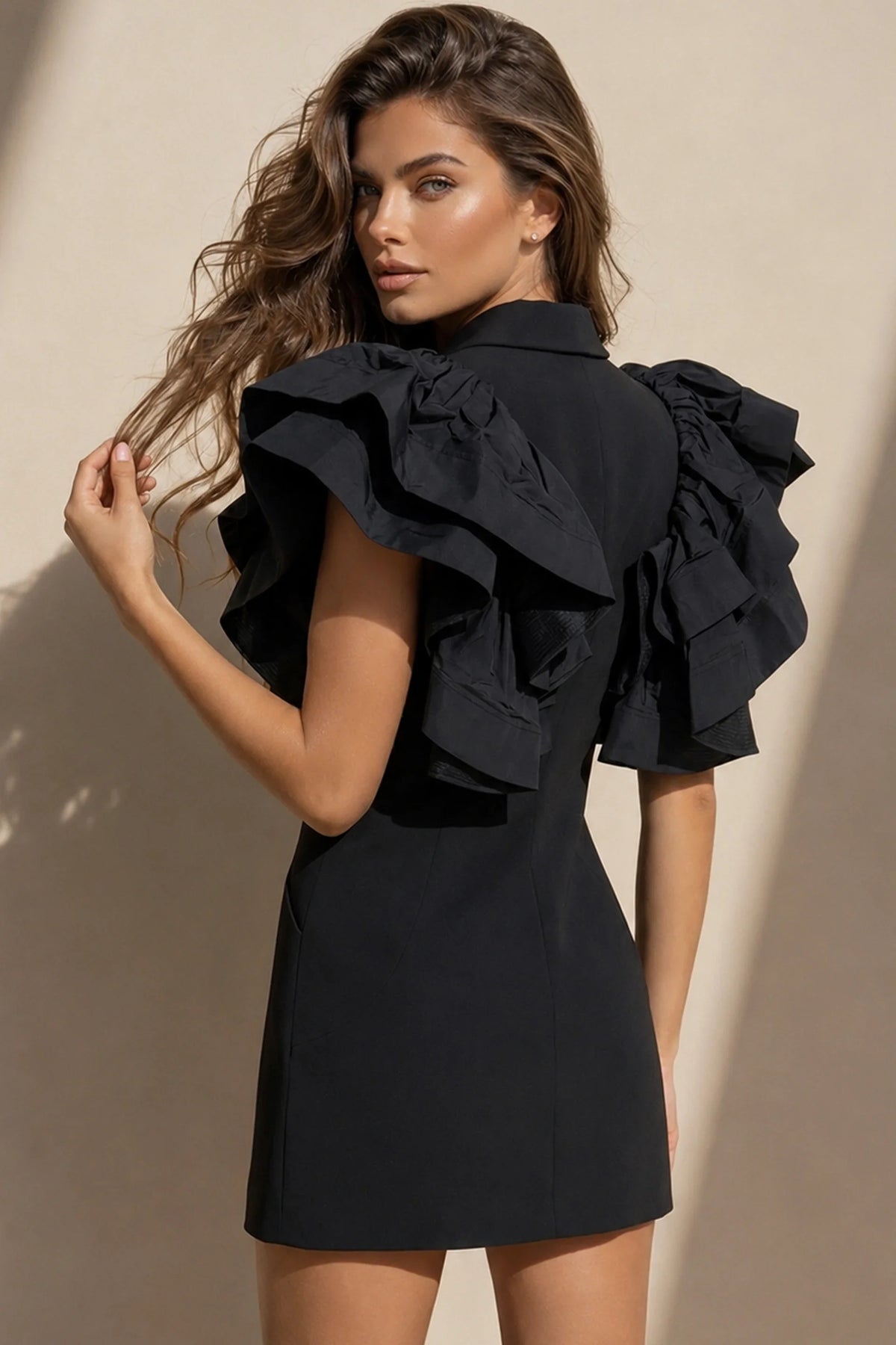Jovani 40292 - Two Piece V-Neckline Dress with Ruffle Sleeves